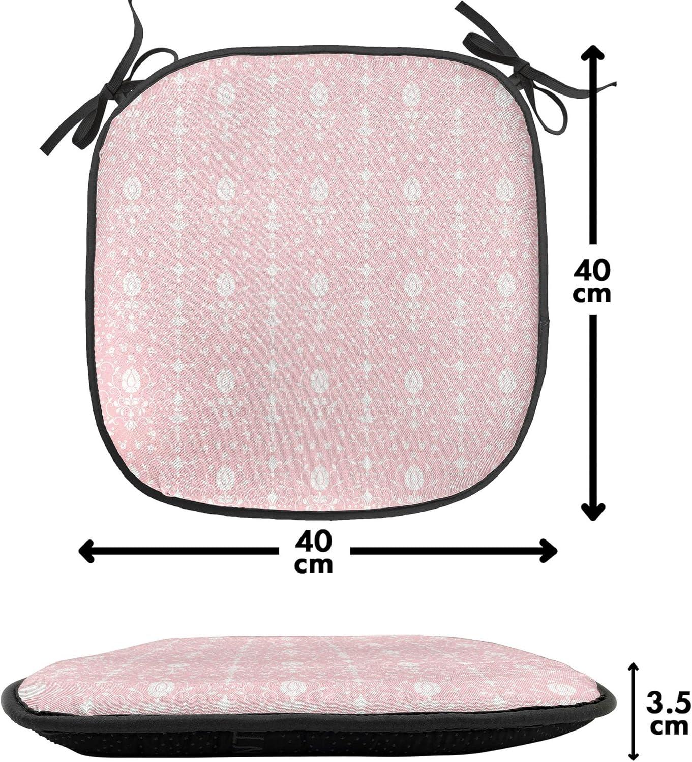 imageAmbesonne Romantic Chair Seating Cushion Set of 8 Soft Colored Hearts in Love Valentines Day Repetitive Pattern AntiSlip Seat Padding for Kitchen amp Patio 16x16 Pale Yellow Pale PinkPale Pink White