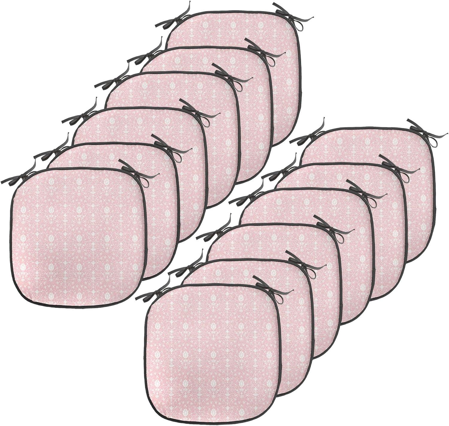 imageAmbesonne Romantic Chair Seating Cushion Set of 8 Soft Colored Hearts in Love Valentines Day Repetitive Pattern AntiSlip Seat Padding for Kitchen amp Patio 16x16 Pale Yellow Pale PinkPale Pink White
