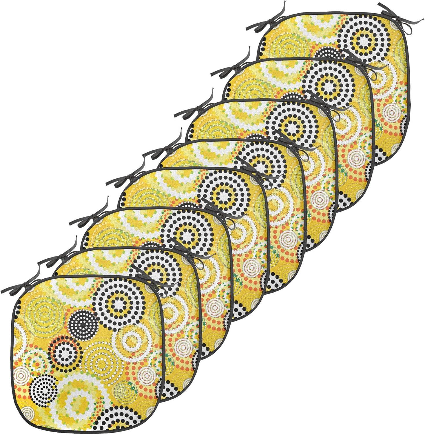 imageAmbesonne Romantic Chair Seating Cushion Set of 8 Soft Colored Hearts in Love Valentines Day Repetitive Pattern AntiSlip Seat Padding for Kitchen amp Patio 16x16 Pale Yellow Pale PinkMustard