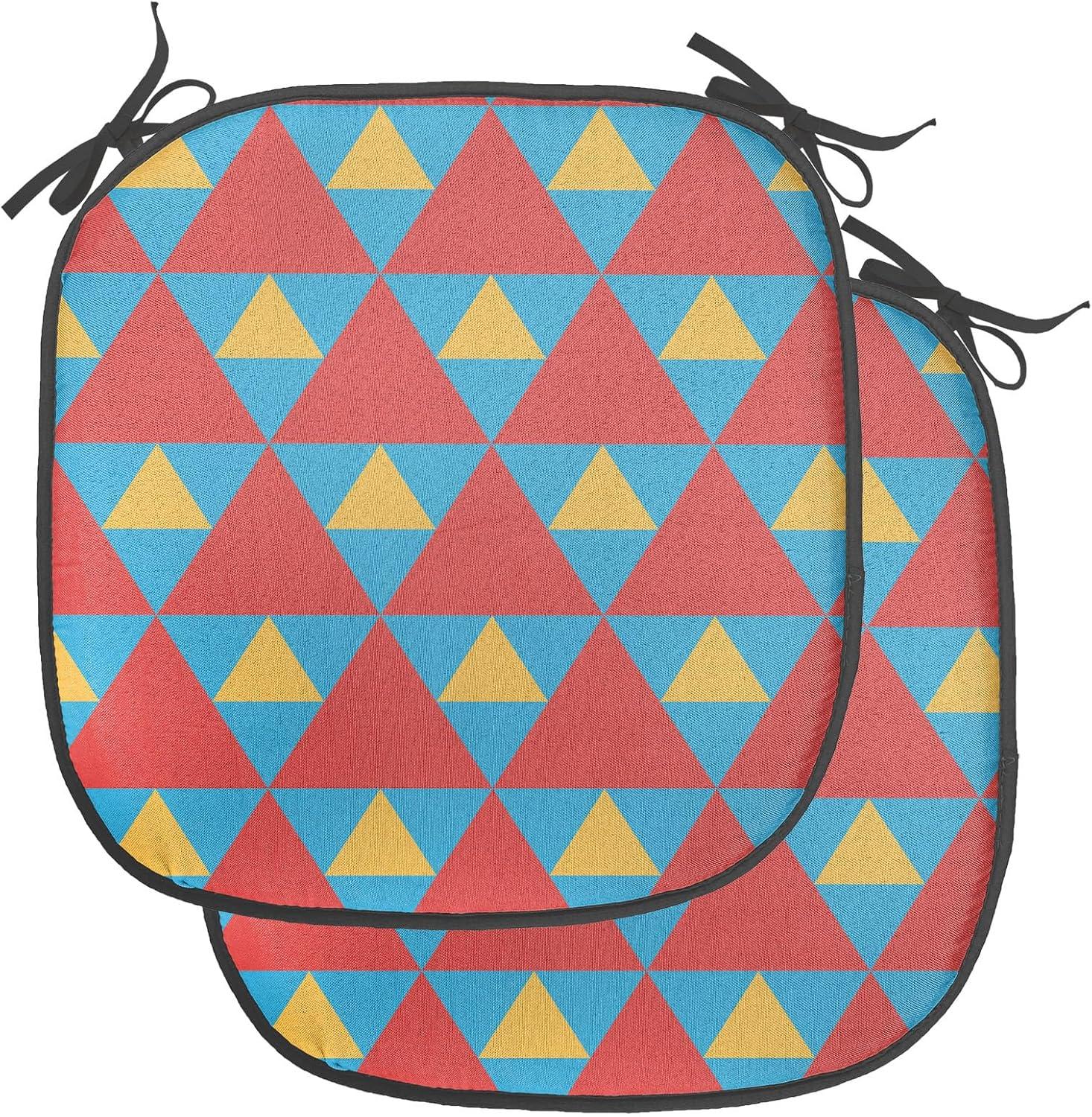 imageAmbesonne Romantic Chair Seating Cushion Set of 8 Soft Colored Hearts in Love Valentines Day Repetitive Pattern AntiSlip Seat Padding for Kitchen amp Patio 16x16 Pale Yellow Pale PinkSky Blue Marigold