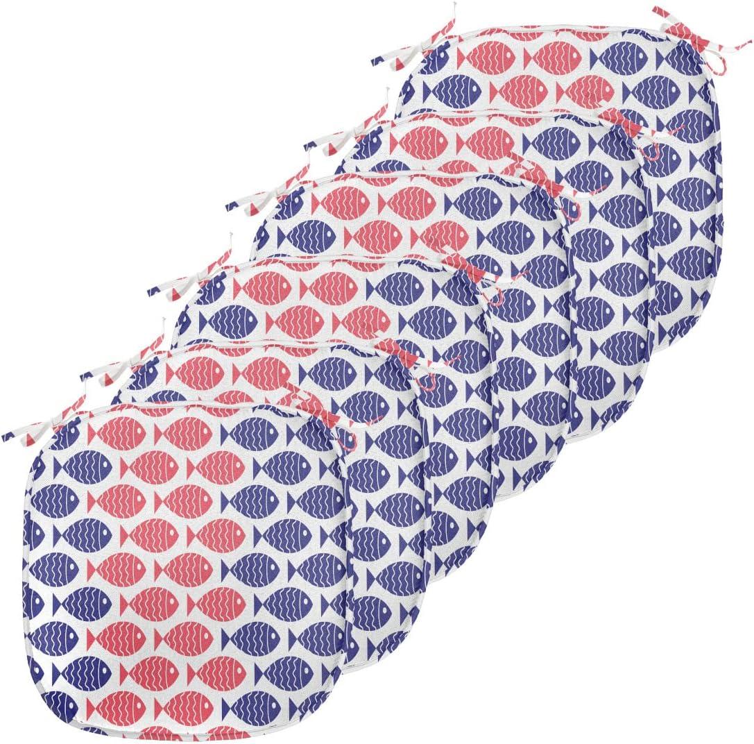 imageAmbesonne Romantic Chair Seating Cushion Set of 8 Soft Colored Hearts in Love Valentines Day Repetitive Pattern AntiSlip Seat Padding for Kitchen amp Patio 16x16 Pale Yellow Pale PinkRed and Navy Blue