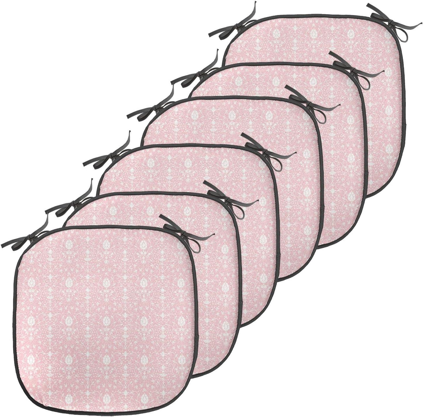 imageAmbesonne Romantic Chair Seating Cushion Set of 8 Soft Colored Hearts in Love Valentines Day Repetitive Pattern AntiSlip Seat Padding for Kitchen amp Patio 16x16 Pale Yellow Pale PinkPale Pink White