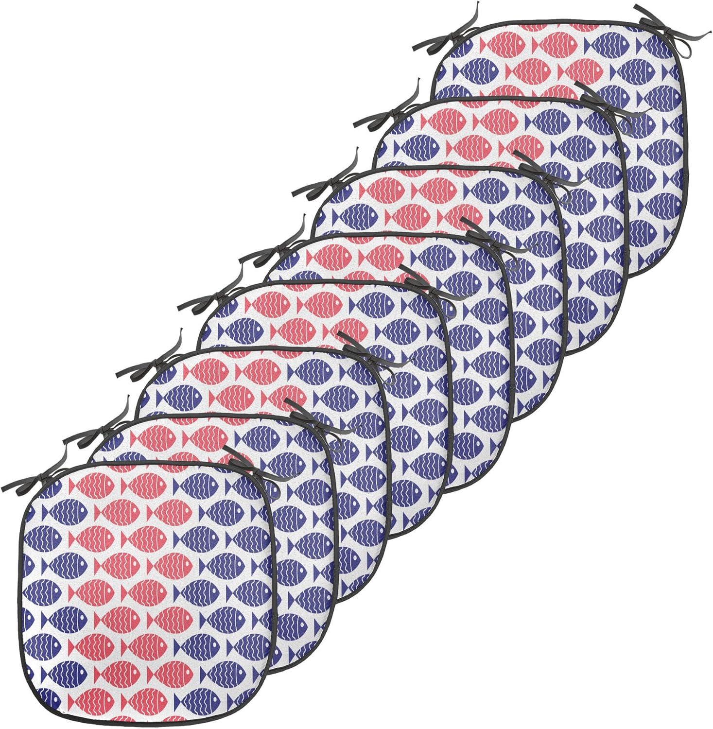imageAmbesonne Romantic Chair Seating Cushion Set of 8 Soft Colored Hearts in Love Valentines Day Repetitive Pattern AntiSlip Seat Padding for Kitchen amp Patio 16x16 Pale Yellow Pale PinkRed and Navy Blue