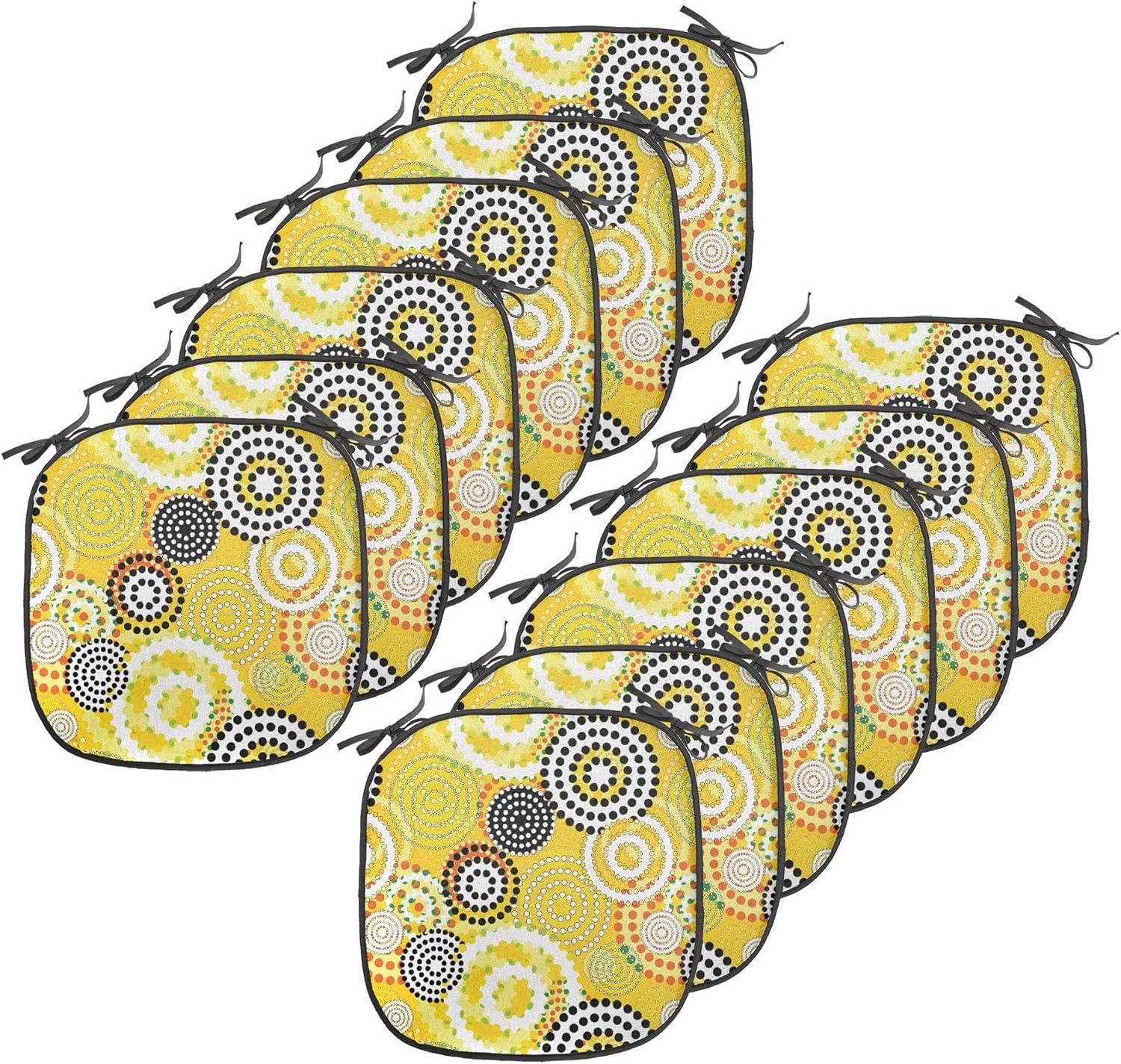 imageAmbesonne Romantic Chair Seating Cushion Set of 8 Soft Colored Hearts in Love Valentines Day Repetitive Pattern AntiSlip Seat Padding for Kitchen amp Patio 16x16 Pale Yellow Pale PinkMustard