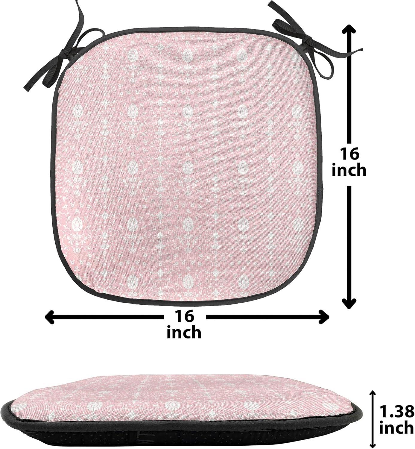 imageAmbesonne Romantic Chair Seating Cushion Set of 8 Soft Colored Hearts in Love Valentines Day Repetitive Pattern AntiSlip Seat Padding for Kitchen amp Patio 16x16 Pale Yellow Pale PinkPale Pink White