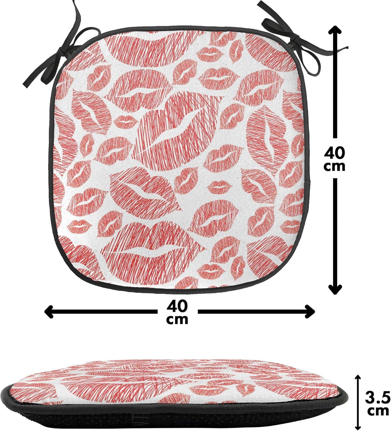 imageAmbesonne Romantic Chair Seating Cushion Set of 8 Soft Colored Hearts in Love Valentines Day Repetitive Pattern AntiSlip Seat Padding for Kitchen amp Patio 16x16 Pale Yellow Pale PinkVermilion and White