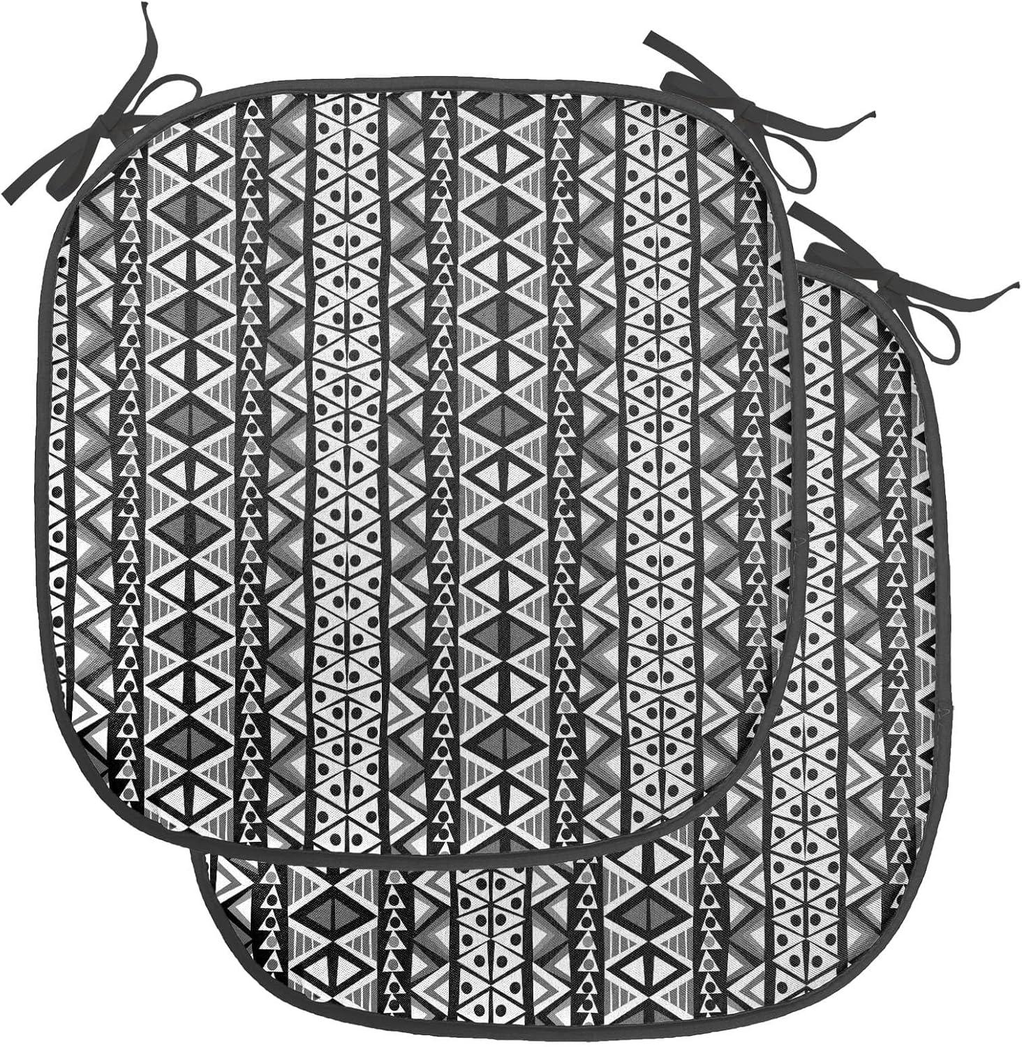 imageAmbesonne Romantic Chair Seating Cushion Set of 8 Soft Colored Hearts in Love Valentines Day Repetitive Pattern AntiSlip Seat Padding for Kitchen amp Patio 16x16 Pale Yellow Pale PinkBlack Grey