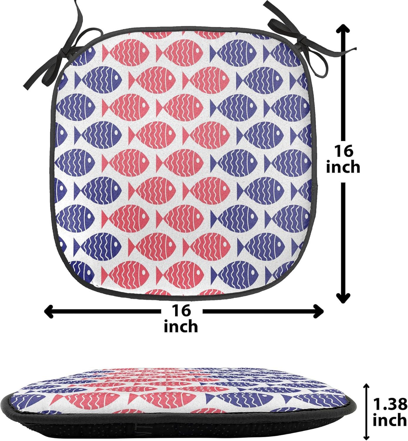 imageAmbesonne Romantic Chair Seating Cushion Set of 8 Soft Colored Hearts in Love Valentines Day Repetitive Pattern AntiSlip Seat Padding for Kitchen amp Patio 16x16 Pale Yellow Pale PinkRed and Navy Blue