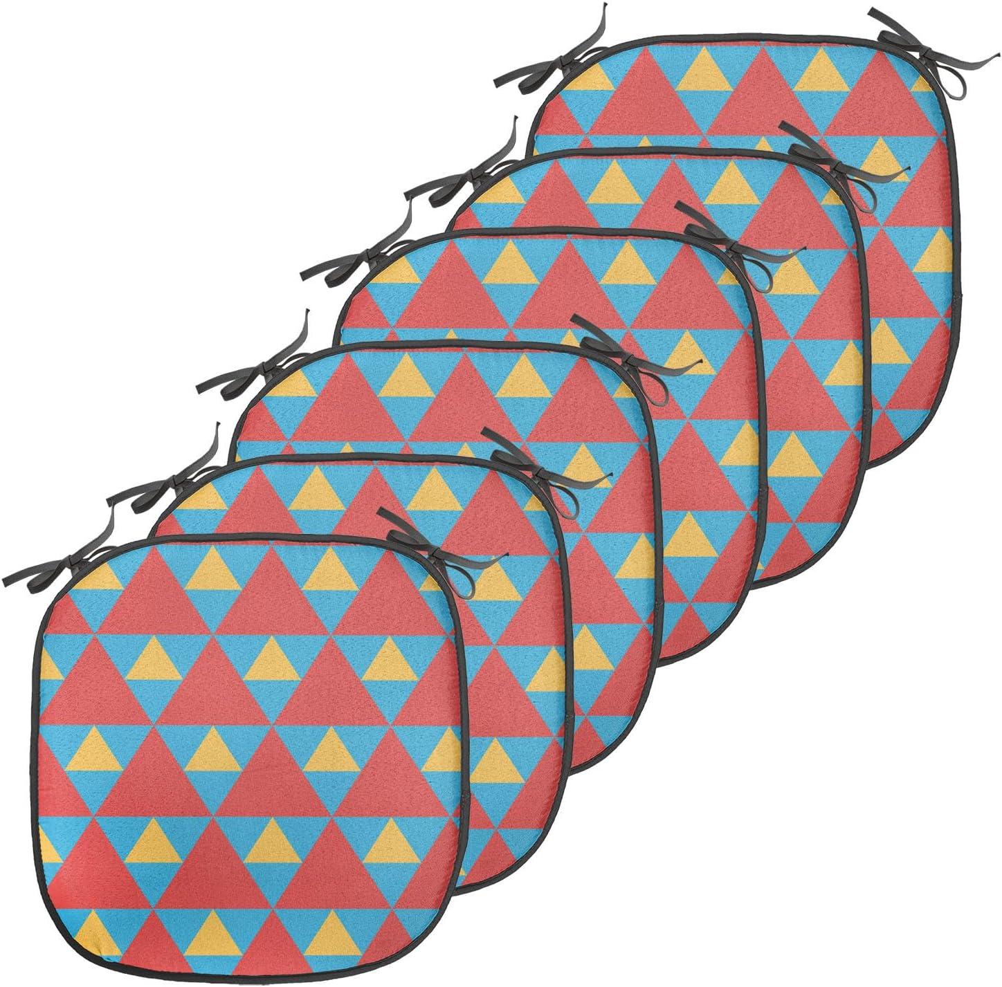 imageAmbesonne Romantic Chair Seating Cushion Set of 8 Soft Colored Hearts in Love Valentines Day Repetitive Pattern AntiSlip Seat Padding for Kitchen amp Patio 16x16 Pale Yellow Pale PinkSky Blue Marigold