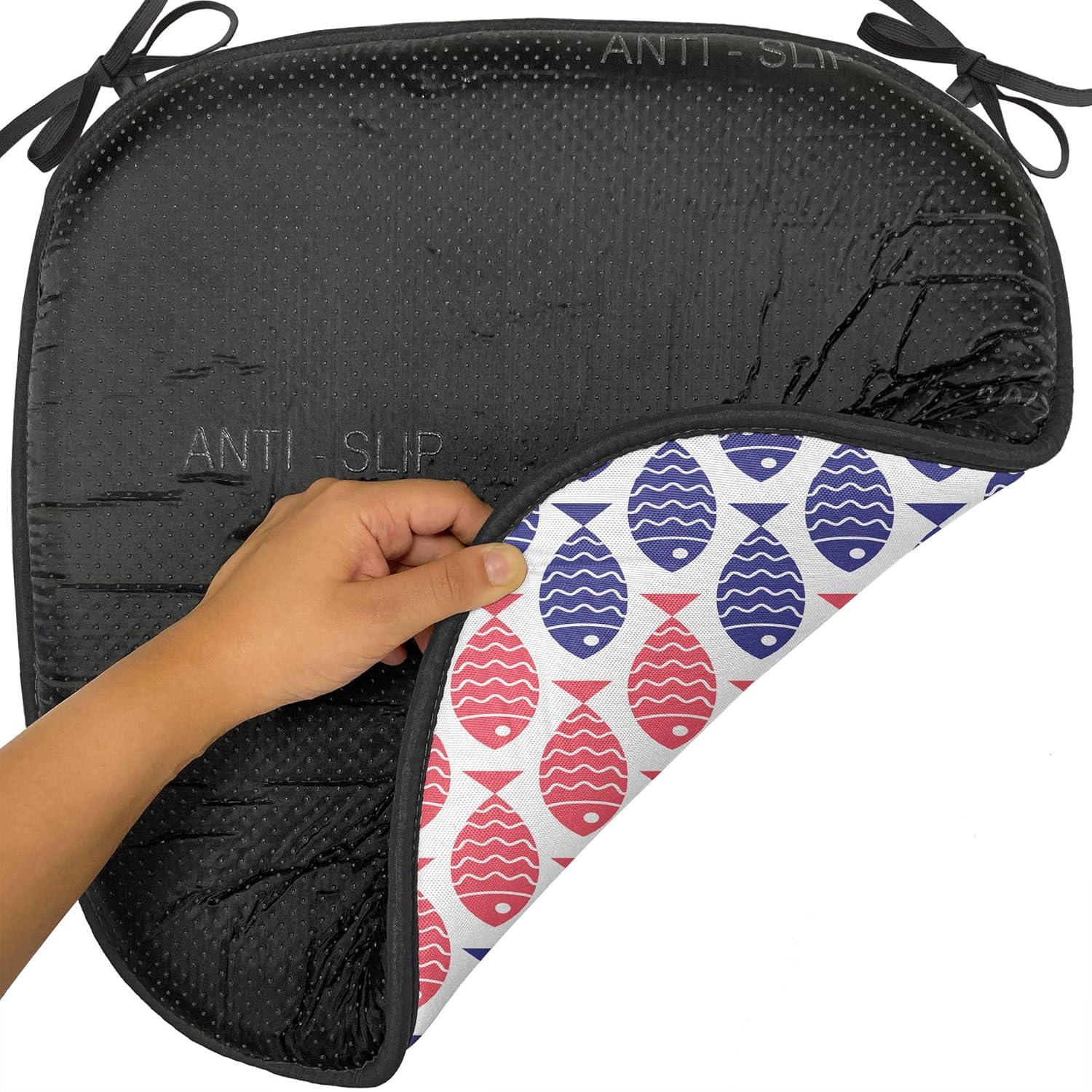 imageAmbesonne Romantic Chair Seating Cushion Set of 8 Soft Colored Hearts in Love Valentines Day Repetitive Pattern AntiSlip Seat Padding for Kitchen amp Patio 16x16 Pale Yellow Pale PinkRed and Navy Blue