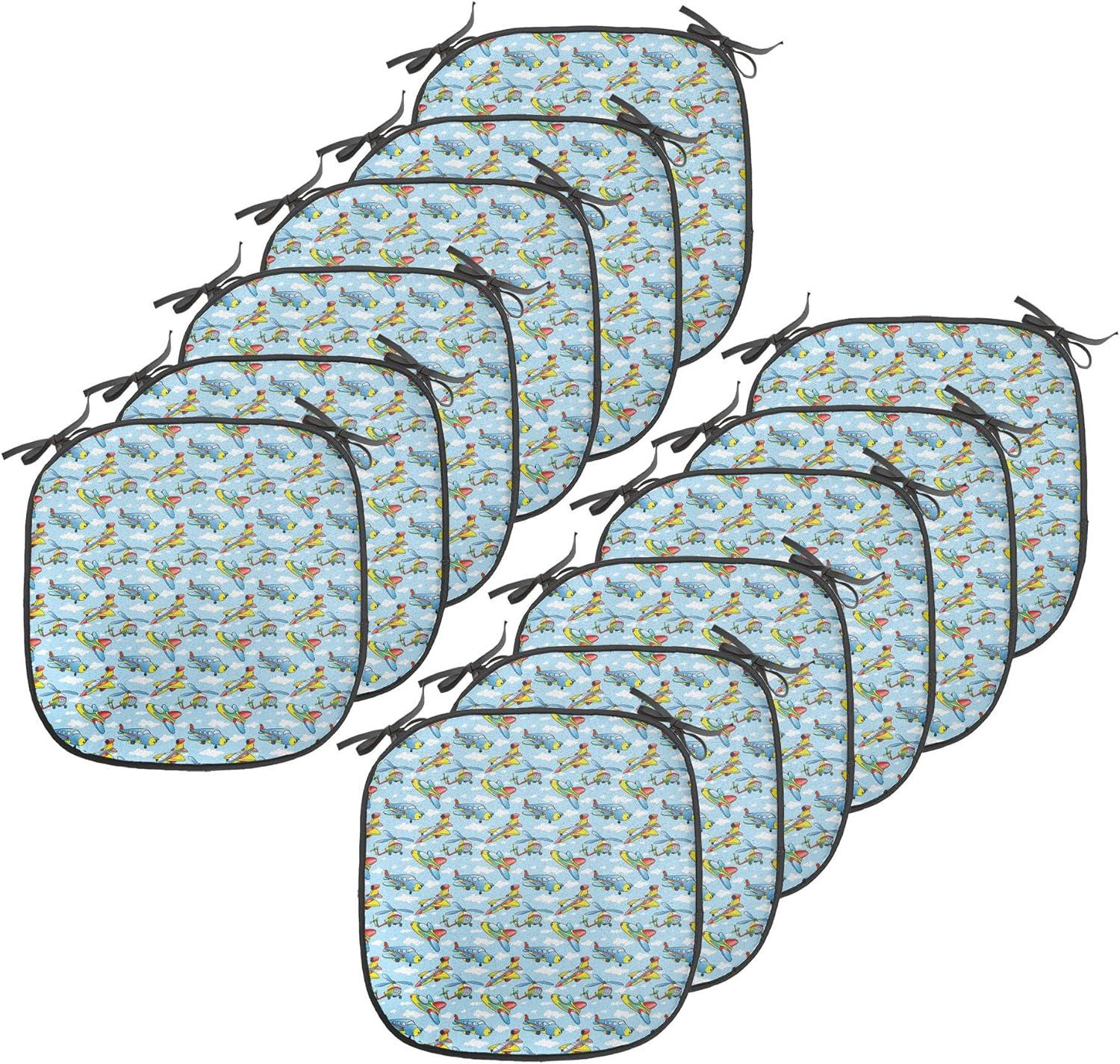 imageAmbesonne Romantic Chair Seating Cushion Set of 8 Soft Colored Hearts in Love Valentines Day Repetitive Pattern AntiSlip Seat Padding for Kitchen amp Patio 16x16 Pale Yellow Pale PinkYellow and Blue