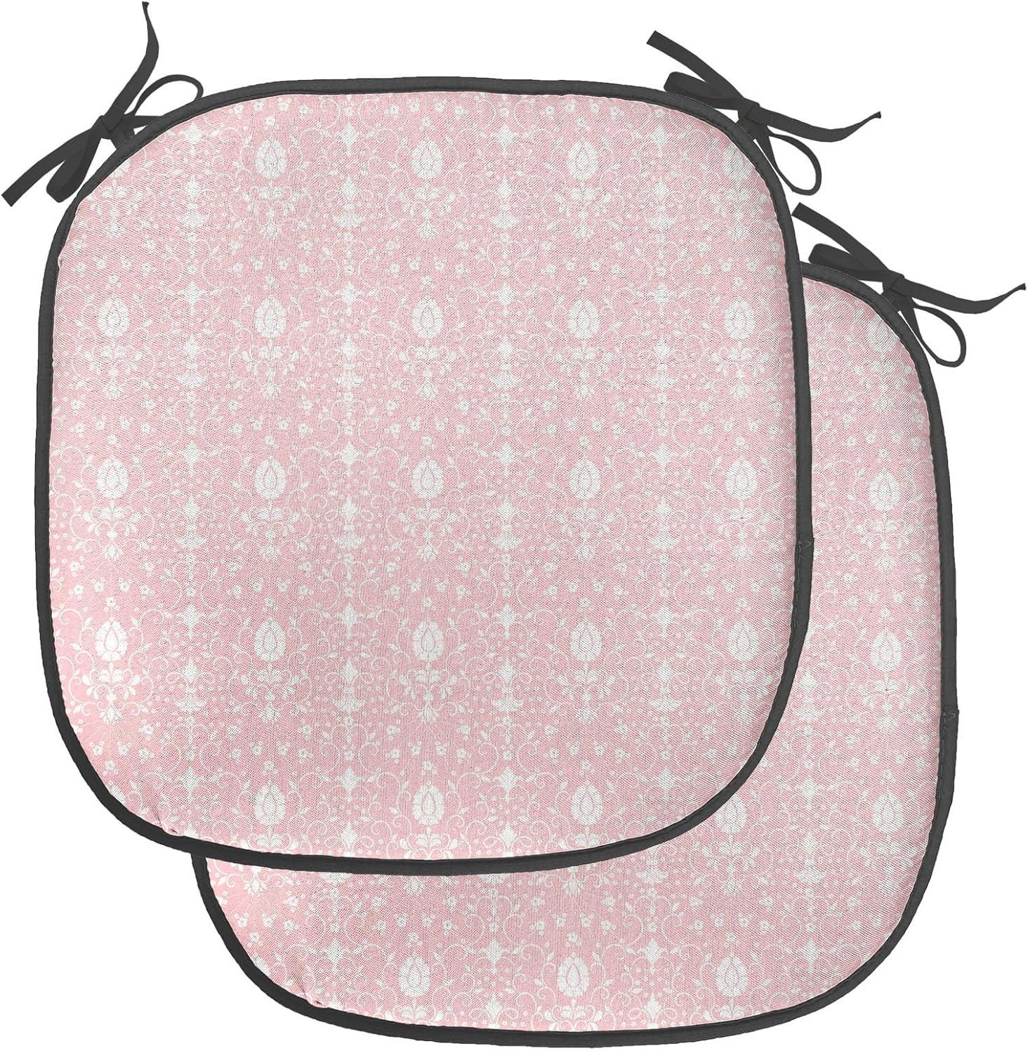 imageAmbesonne Romantic Chair Seating Cushion Set of 8 Soft Colored Hearts in Love Valentines Day Repetitive Pattern AntiSlip Seat Padding for Kitchen amp Patio 16x16 Pale Yellow Pale PinkPale Pink White