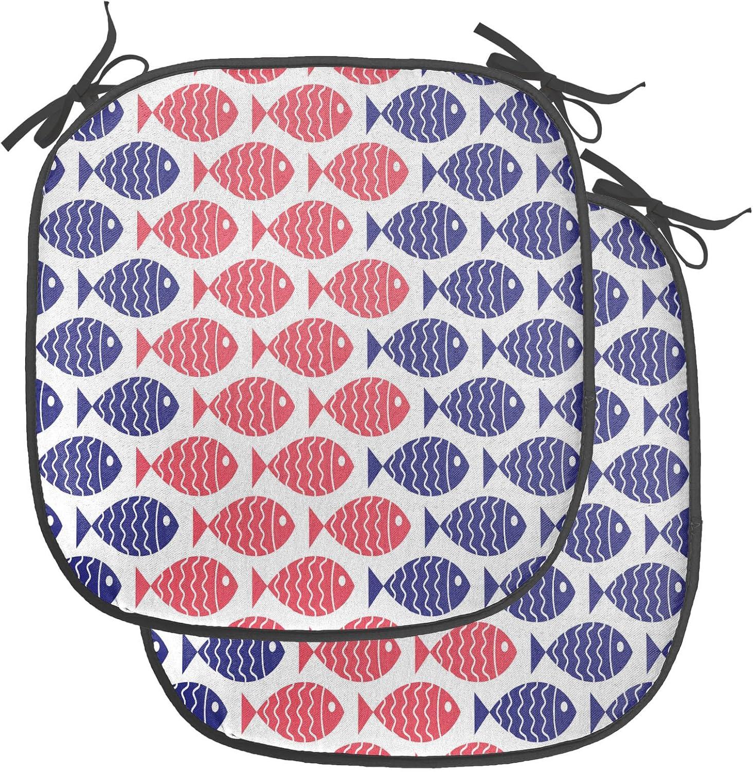 imageAmbesonne Romantic Chair Seating Cushion Set of 8 Soft Colored Hearts in Love Valentines Day Repetitive Pattern AntiSlip Seat Padding for Kitchen amp Patio 16x16 Pale Yellow Pale PinkRed and Navy Blue