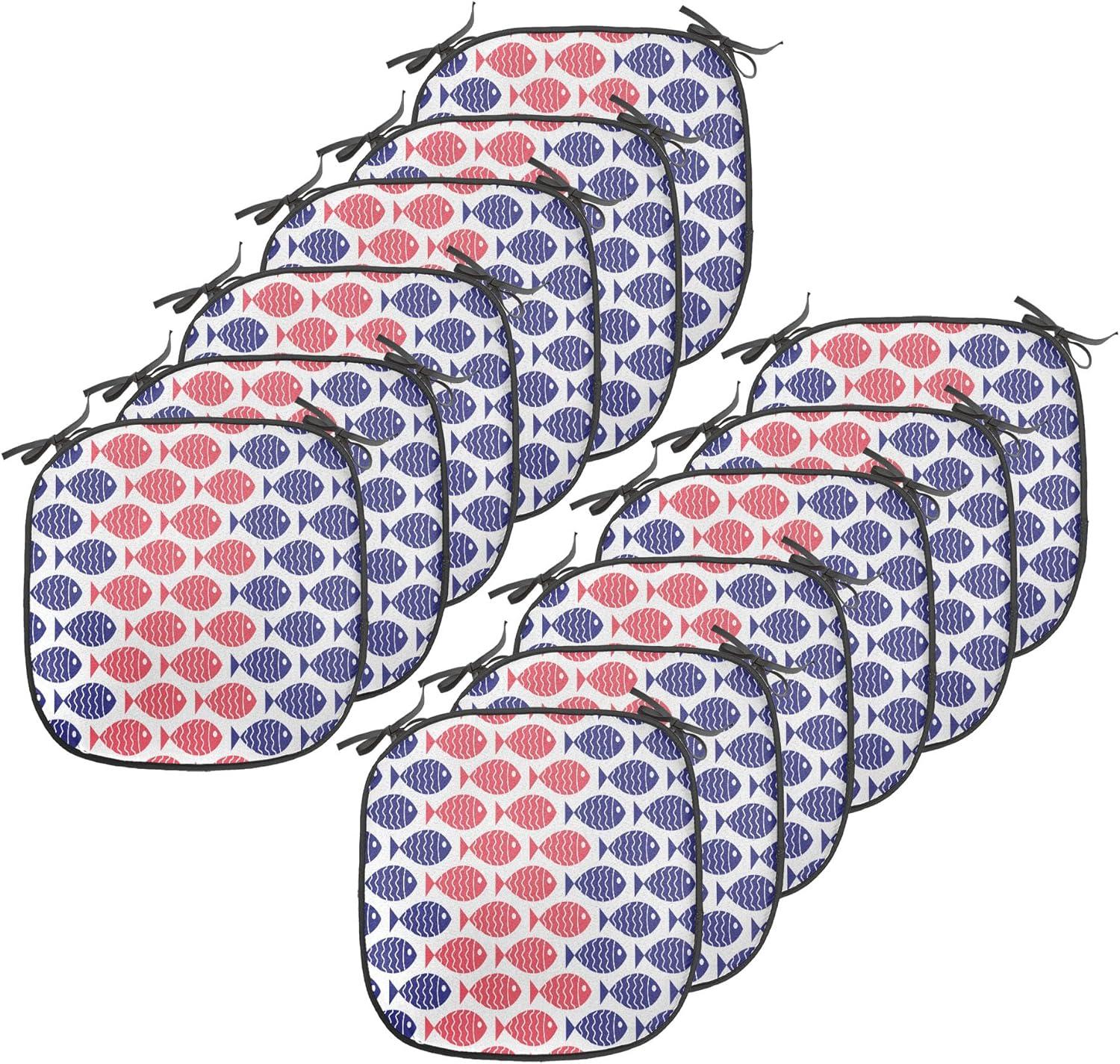 imageAmbesonne Romantic Chair Seating Cushion Set of 8 Soft Colored Hearts in Love Valentines Day Repetitive Pattern AntiSlip Seat Padding for Kitchen amp Patio 16x16 Pale Yellow Pale PinkRed and Navy Blue