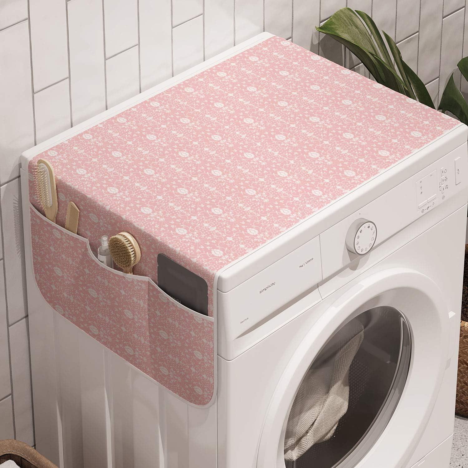 imageAmbesonne Romantic Microwave Oven Cover Heart Pattern Lovers Valentines Day Honeymoon Girls Doodle Design Water Resistant Organizer with Pockets for Kitchen 36 x 12 Orange WhitePale Pink and White
