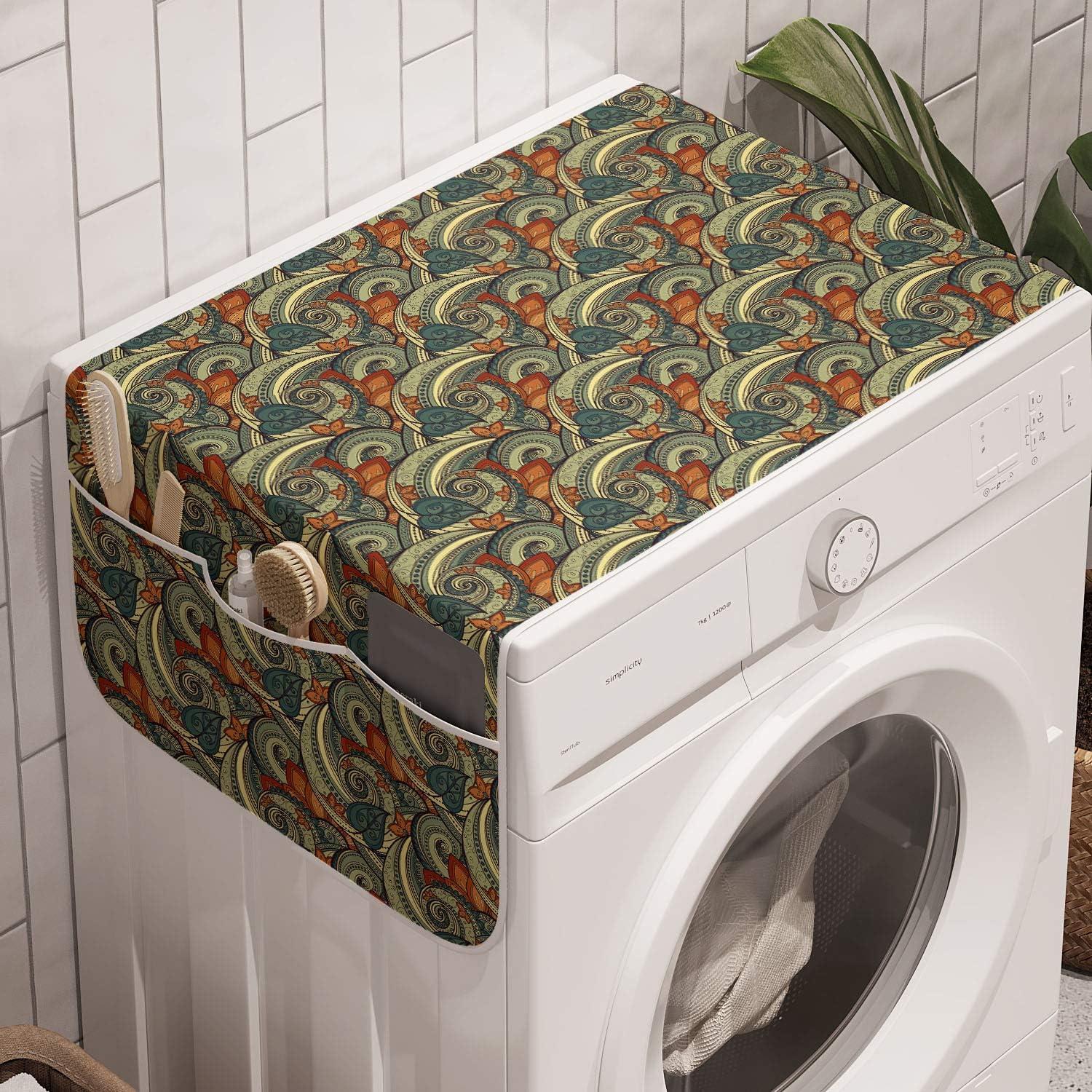 imageAmbesonne Romantic Microwave Oven Cover Heart Pattern Lovers Valentines Day Honeymoon Girls Doodle Design Water Resistant Organizer with Pockets for Kitchen 36 x 12 Orange WhiteAvocado Green