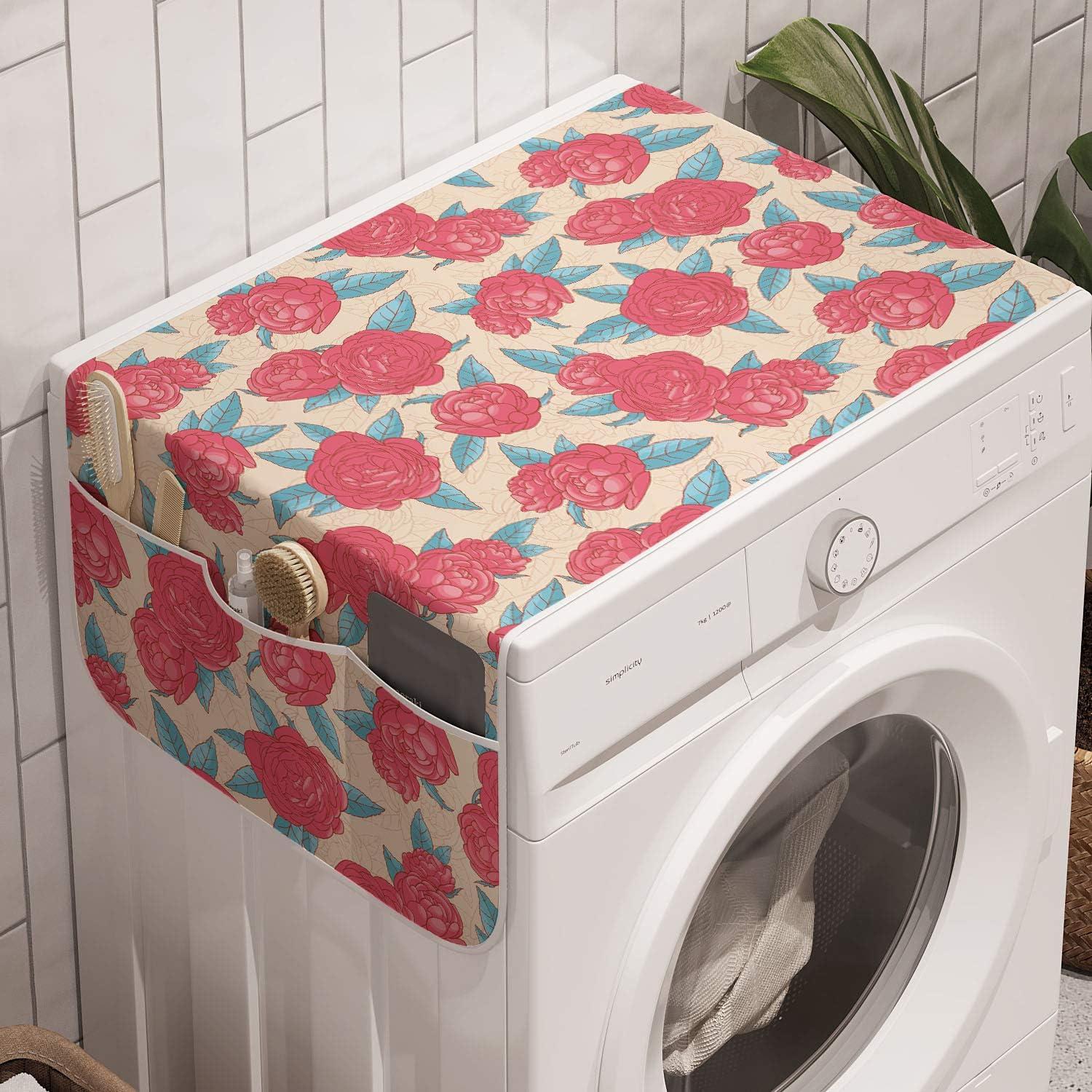 imageAmbesonne Romantic Microwave Oven Cover Valentines Day Style Rose Composition Love in Pastel Colors Water Resistant Organizer with Pockets for Kitchen 36 x 12 Aqua Dark Coral BeigeAqua Dark Coral Beige