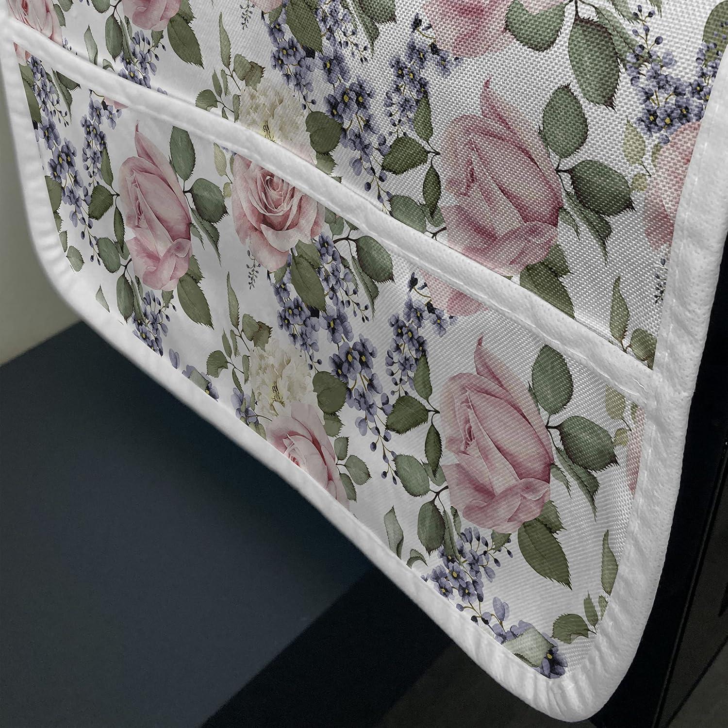 imageAmbesonne Rose Microwave Oven Cover Valentines Day Retro Style Petals with Leaves Ornamental Growth Pattern Water Resistant Organizer with Pockets for Kitchen 36 x 12 Ruby Hunter Green BlackPale Pink Green Bluegrey