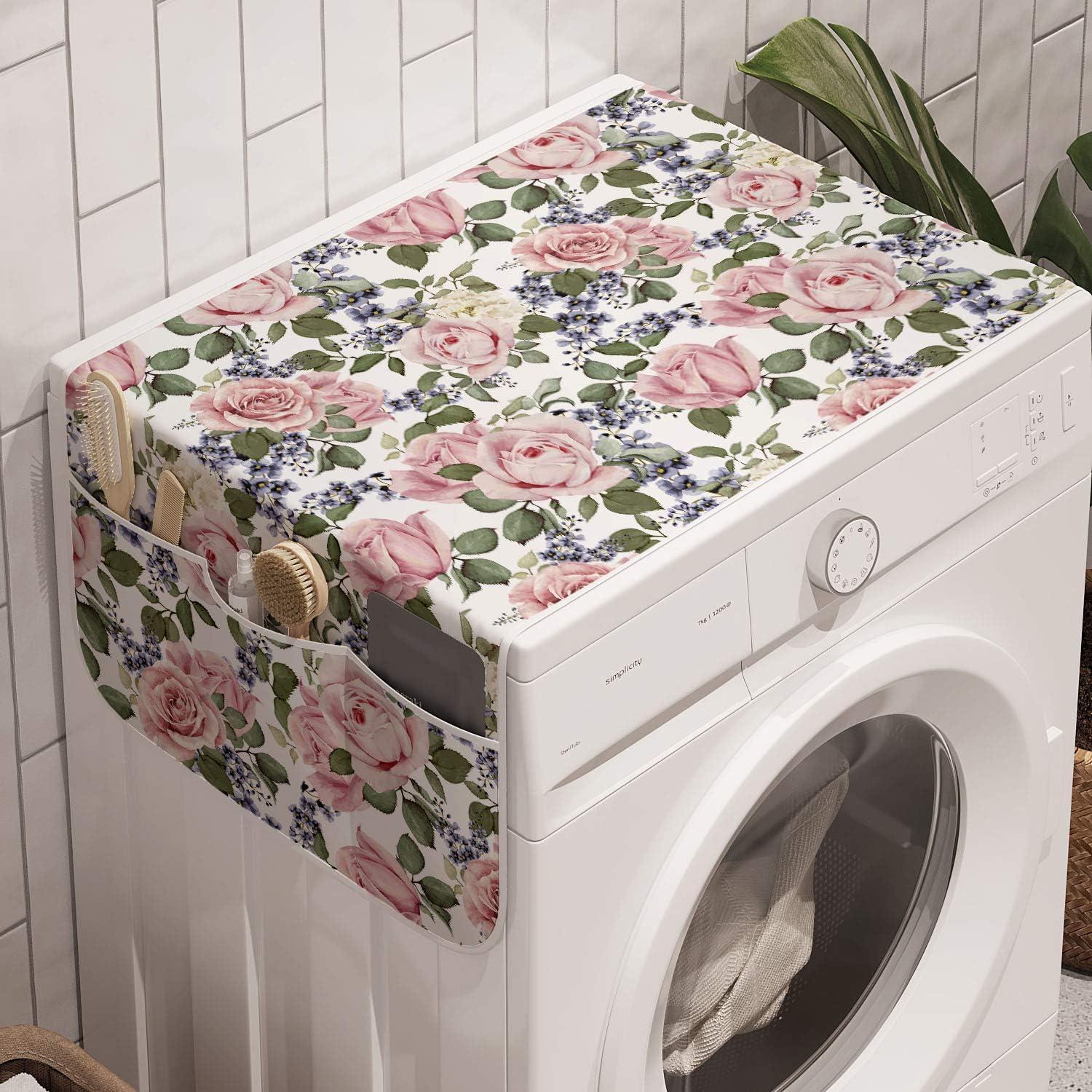 imageAmbesonne Rose Microwave Oven Cover Valentines Day Retro Style Petals with Leaves Ornamental Growth Pattern Water Resistant Organizer with Pockets for Kitchen 36 x 12 Ruby Hunter Green BlackPale Pink Green Bluegrey