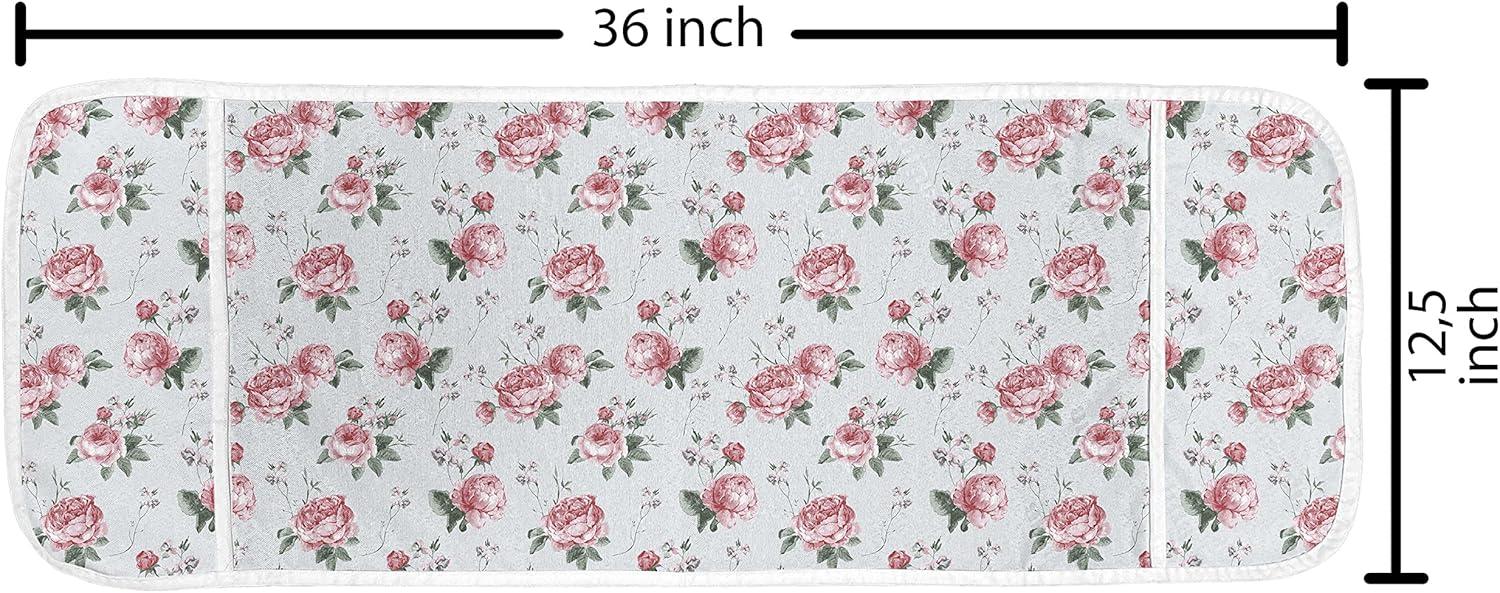 imageAmbesonne Rose Microwave Oven Cover Valentines Day Retro Style Petals with Leaves Ornamental Growth Pattern Water Resistant Organizer with Pockets for Kitchen 36 x 12 Ruby Hunter Green BlackReseda Green Pink
