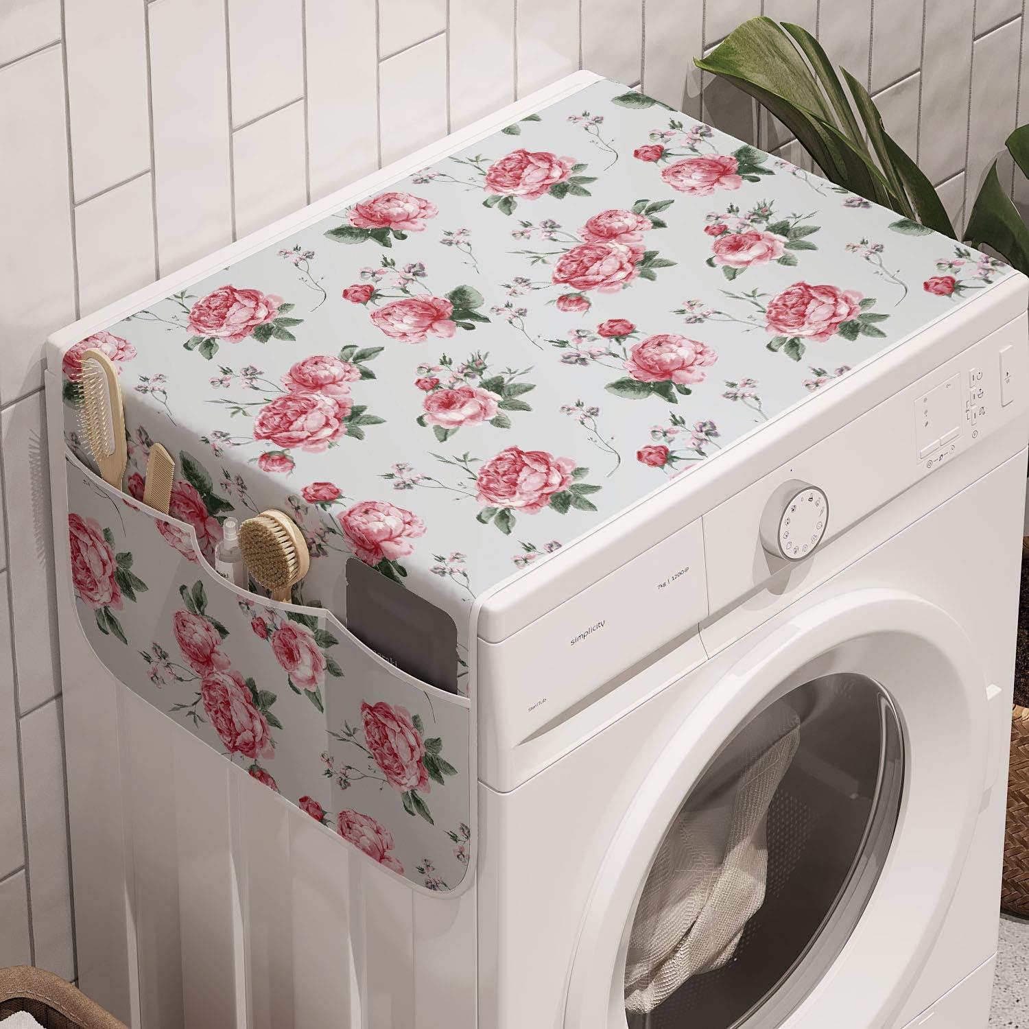 imageAmbesonne Rose Microwave Oven Cover Valentines Day Retro Style Petals with Leaves Ornamental Growth Pattern Water Resistant Organizer with Pockets for Kitchen 36 x 12 Ruby Hunter Green BlackReseda Green Pink
