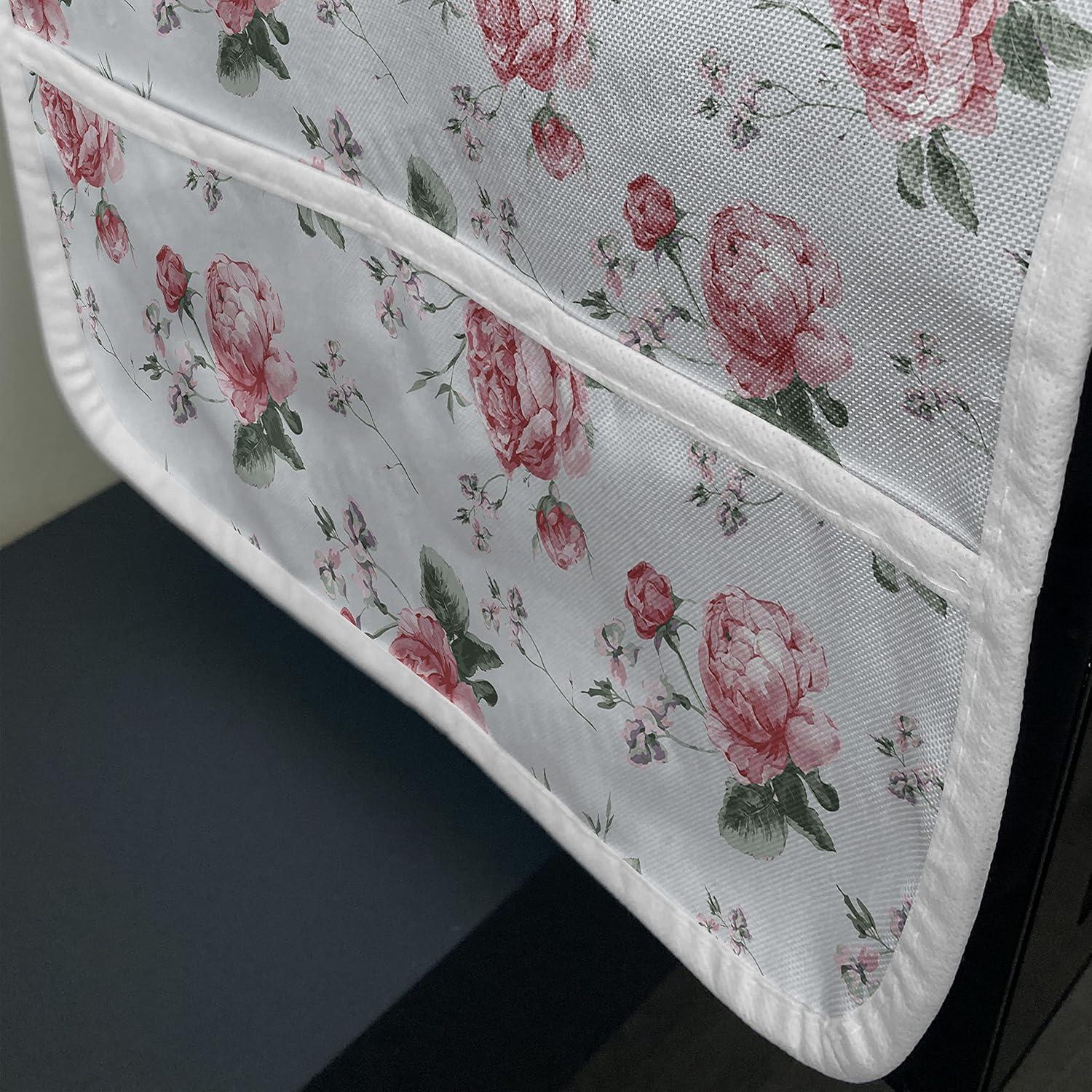 imageAmbesonne Rose Microwave Oven Cover Valentines Day Retro Style Petals with Leaves Ornamental Growth Pattern Water Resistant Organizer with Pockets for Kitchen 36 x 12 Ruby Hunter Green BlackReseda Green Pink