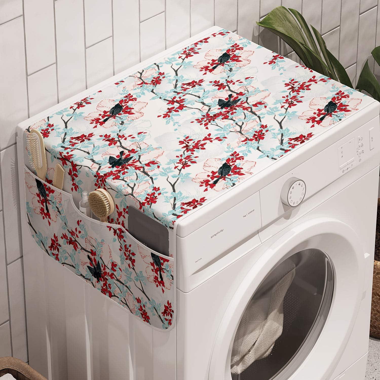 imageAmbesonne Rose Microwave Oven Cover Valentines Day Retro Style Petals with Leaves Ornamental Growth Pattern Water Resistant Organizer with Pockets for Kitchen 36 x 12 Ruby Hunter Green BlackPale Blue Red White