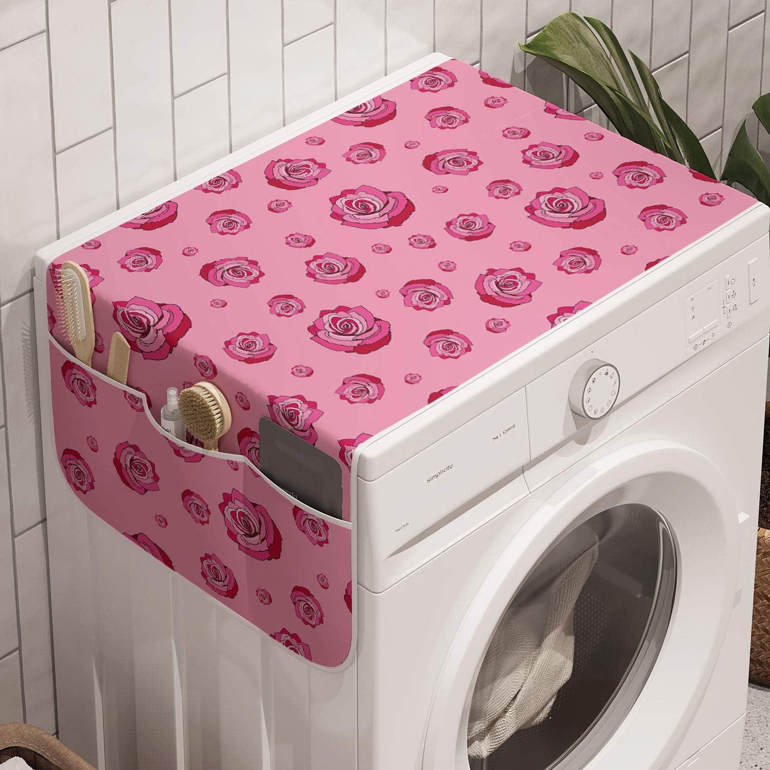 imageAmbesonne Roses Microwave Oven Cover Flowers Petals and Buds on Plain Backdrop Valentines Day Themed Print Water Resistant Organizer with Pockets for Kitchen 36 x 12 Vermilion Emerald WhitePink Raspberry
