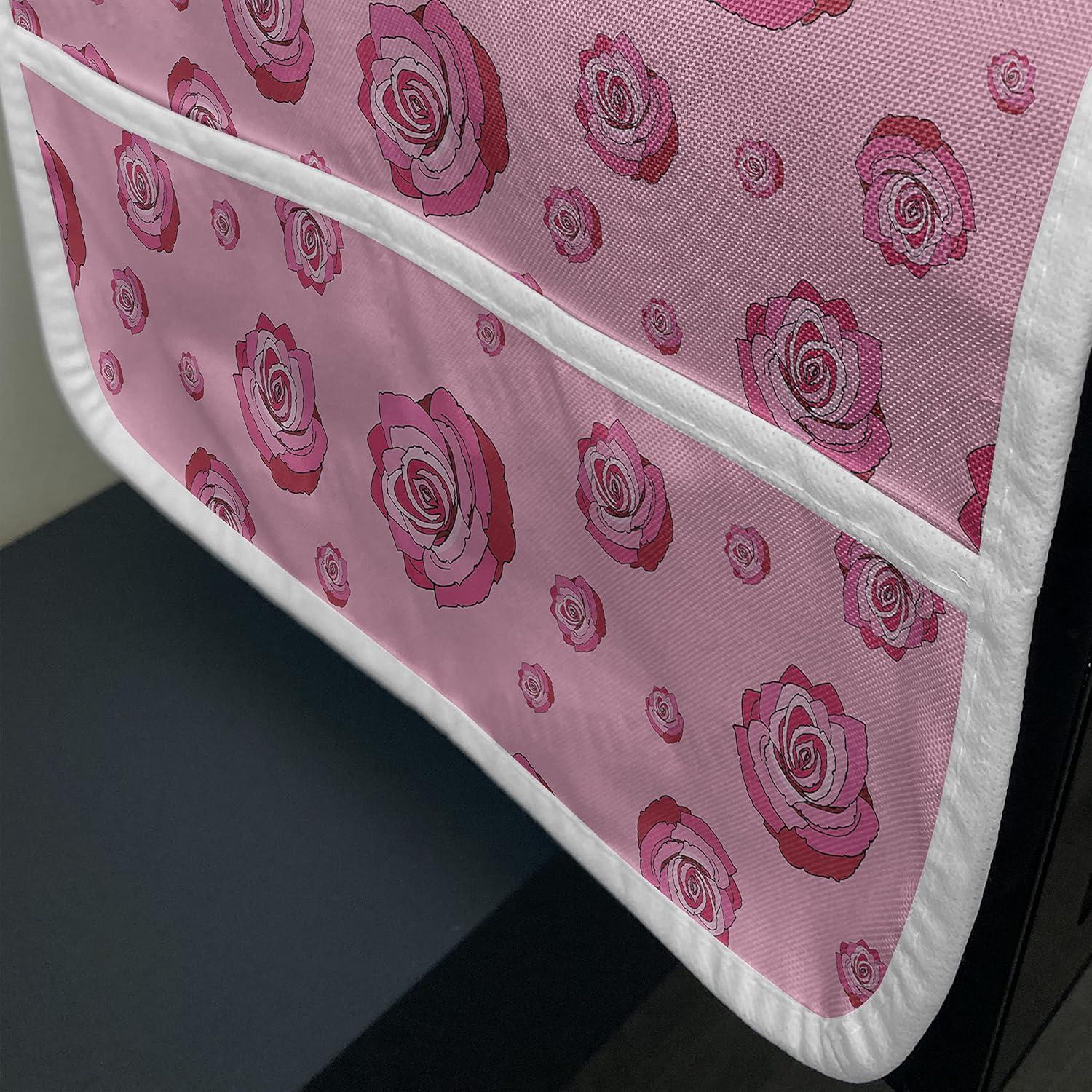 imageAmbesonne Roses Microwave Oven Cover Flowers Petals and Buds on Plain Backdrop Valentines Day Themed Print Water Resistant Organizer with Pockets for Kitchen 36 x 12 Vermilion Emerald WhitePink Raspberry