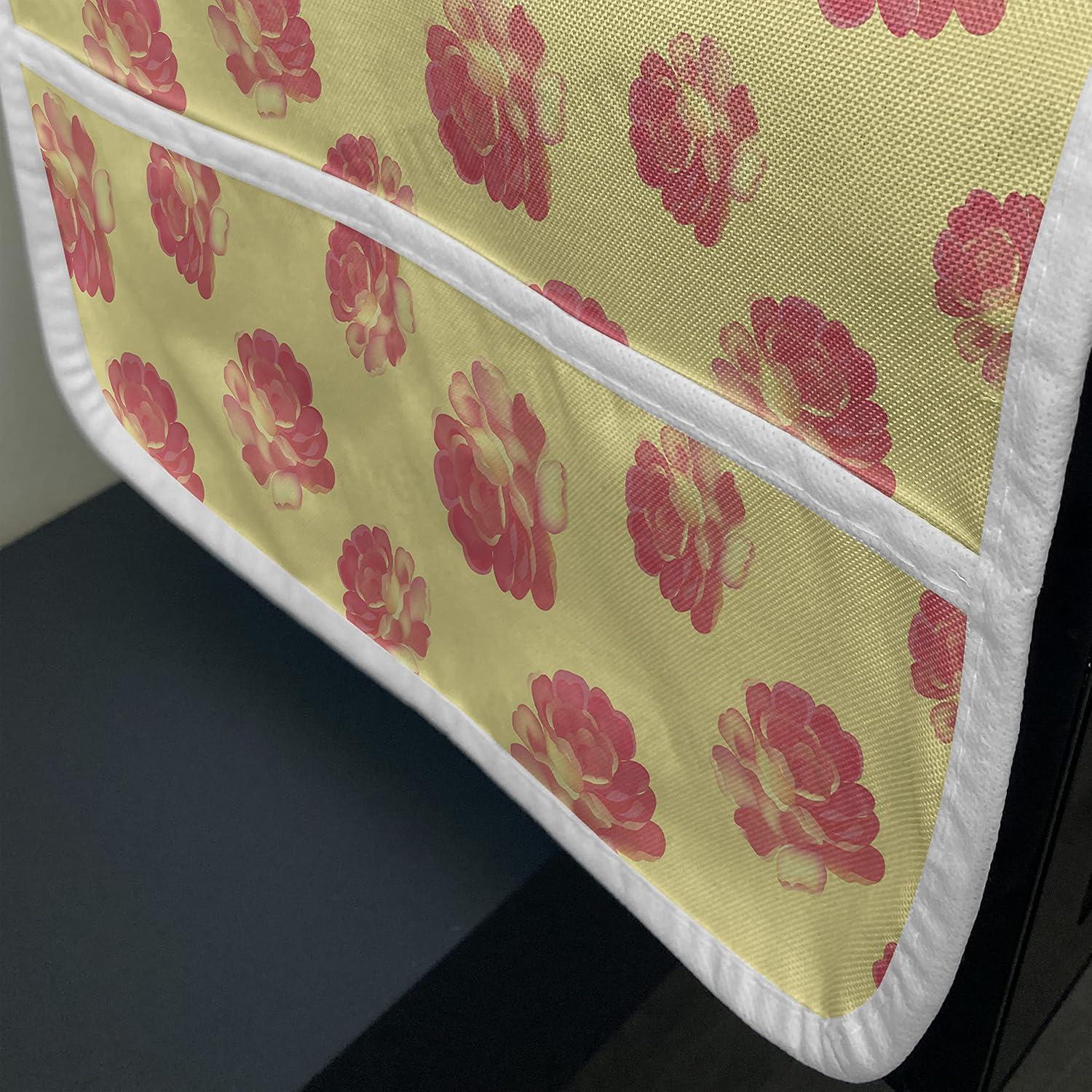 imageAmbesonne Roses Microwave Oven Cover Flowers Petals and Buds on Plain Backdrop Valentines Day Themed Print Water Resistant Organizer with Pockets for Kitchen 36 x 12 Vermilion Emerald WhitePastel Yellow and Coral
