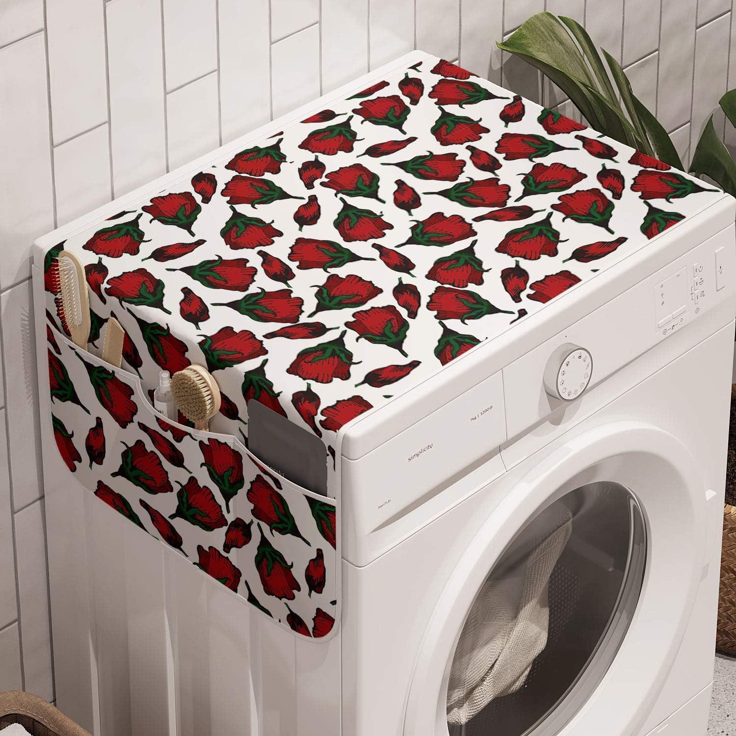 imageAmbesonne Roses Microwave Oven Cover Flowers Petals and Buds on Plain Backdrop Valentines Day Themed Print Water Resistant Organizer with Pockets for Kitchen 36 x 12 Vermilion Emerald WhiteVermilion Emerald White