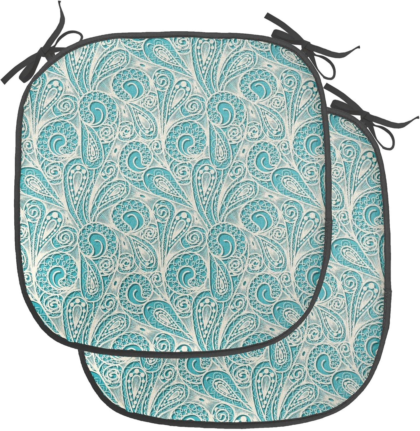 imageAmbesonne Teal Chair Seating Cushion Set of 6 Crystal Hearts and Gemstone Valentines Day Celebrating Romantic Print AntiSlip Seat Padding for Kitchen amp Patio 16x16 Red Fuchsia TealTeal Beige