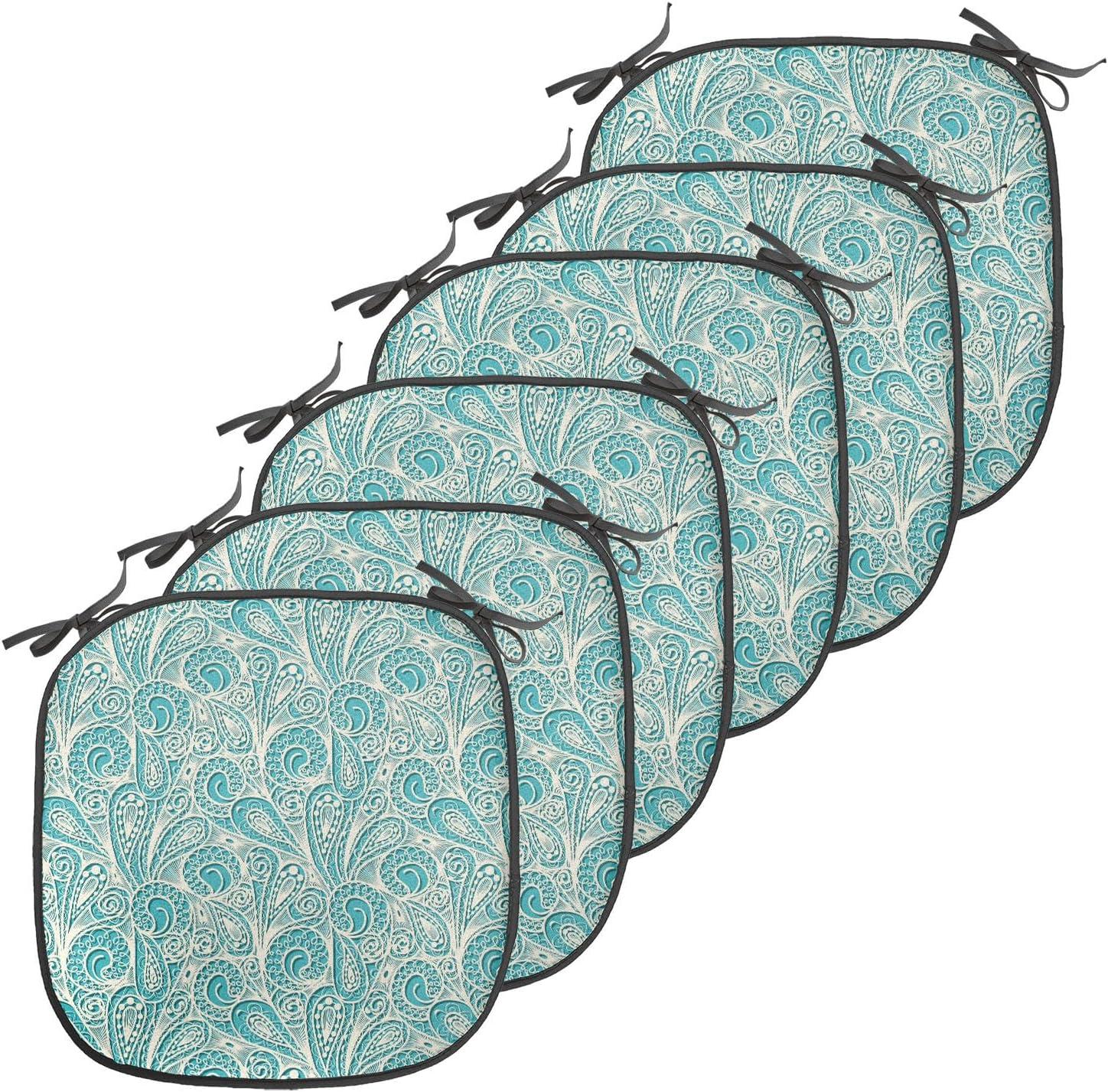 imageAmbesonne Teal Chair Seating Cushion Set of 6 Crystal Hearts and Gemstone Valentines Day Celebrating Romantic Print AntiSlip Seat Padding for Kitchen amp Patio 16x16 Red Fuchsia TealTeal Beige