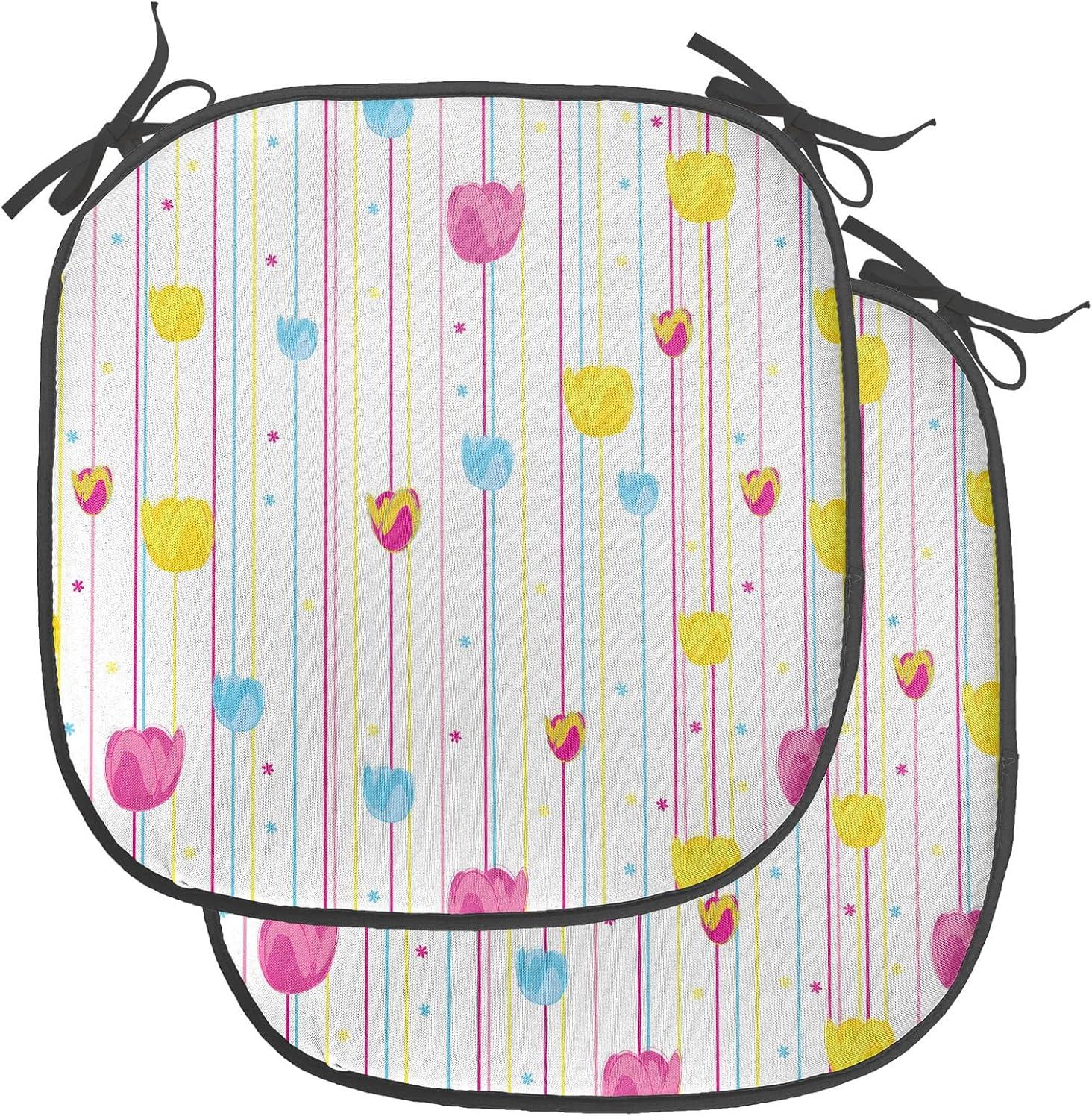 imageAmbesonne Valentines Chair Seating Cushion Set of 2 Arrows of Cupid Mythological Concepts Hearts with Love and Adoration Themes AntiSlip Seat Padding for Kitchen amp Patio 16x16 Black Red WhitePink Yellow Pale Blue