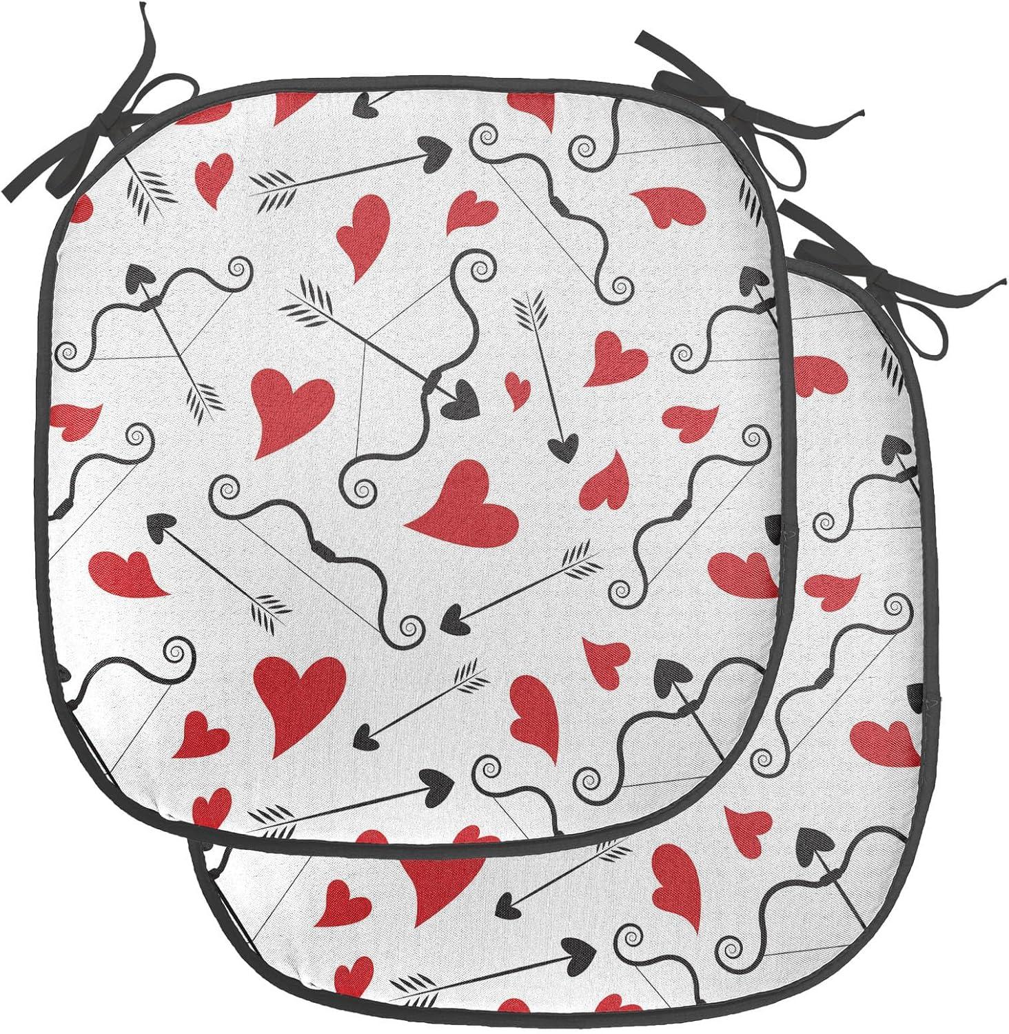imageAmbesonne Valentines Chair Seating Cushion Set of 2 Arrows of Cupid Mythological Concepts Hearts with Love and Adoration Themes AntiSlip Seat Padding for Kitchen amp Patio 16x16 Black Red WhiteBlack Red White