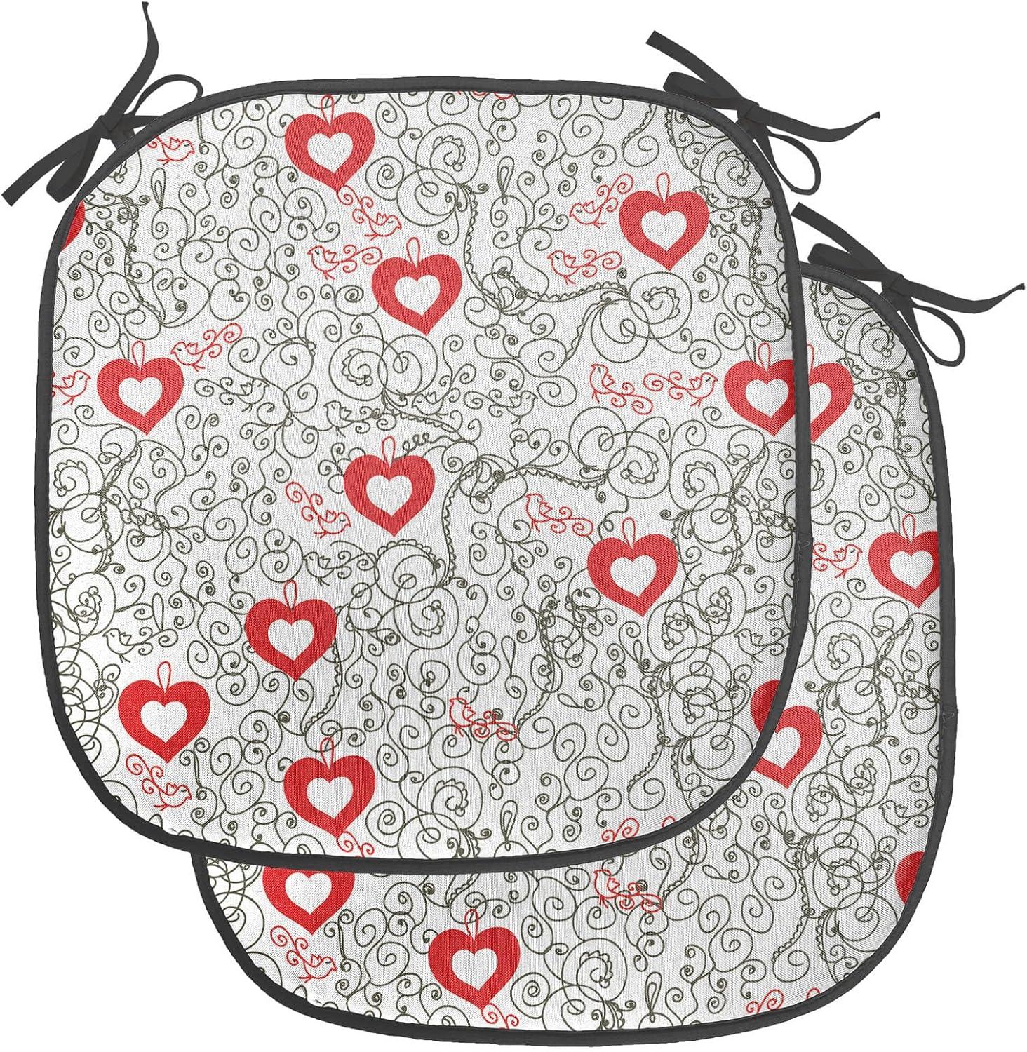 imageAmbesonne Valentines Chair Seating Cushion Set of 2 Arrows of Cupid Mythological Concepts Hearts with Love and Adoration Themes AntiSlip Seat Padding for Kitchen amp Patio 16x16 Black Red WhiteVermilion and Black