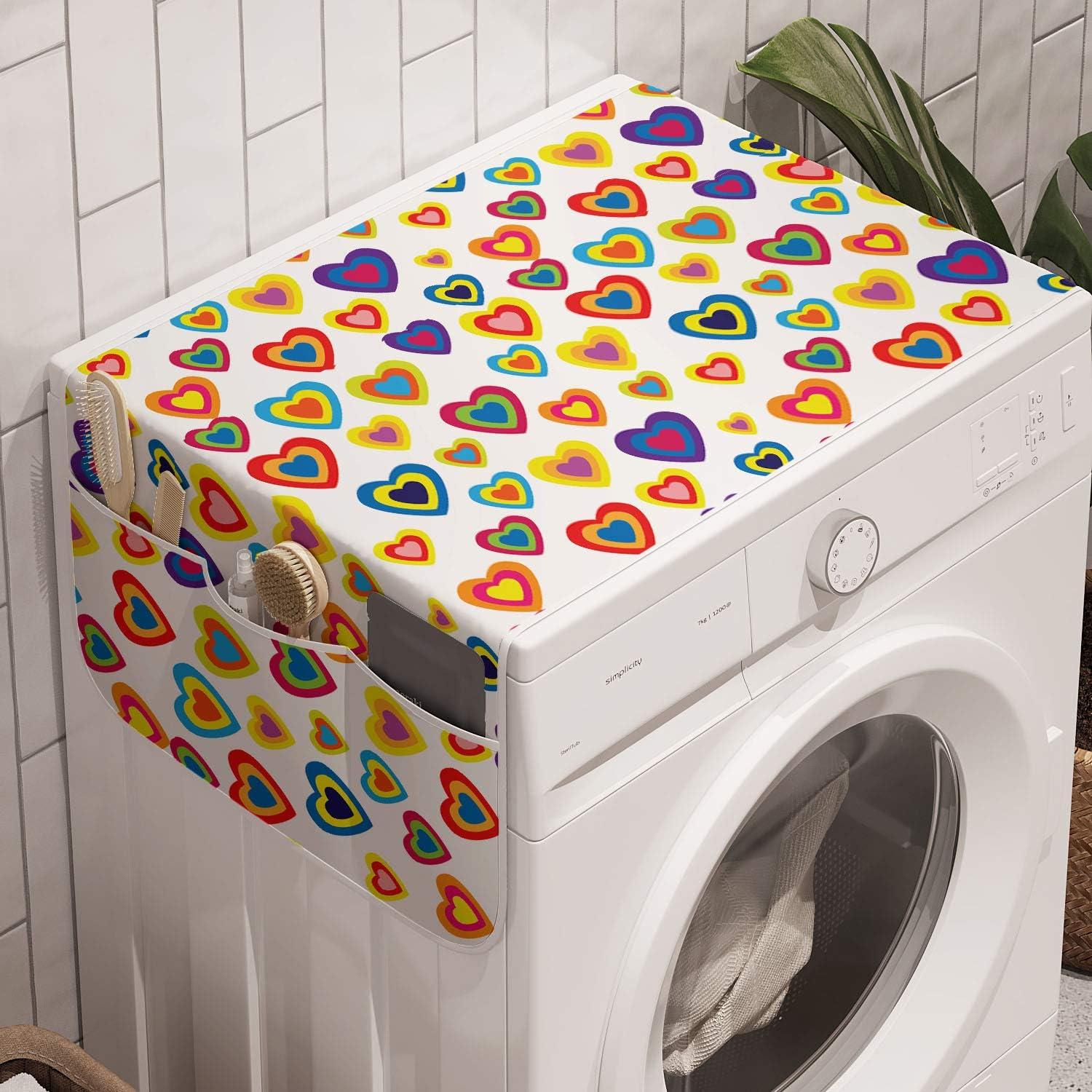 imageAmbesonne Valentines Day Microwave Oven Cover Abstract Colorful Nested Hearts on Plain Background Retro Romance Water Resistant Organizer with Pockets for Kitchen 36 x 12 White and MulticolorWhite and Multicolor