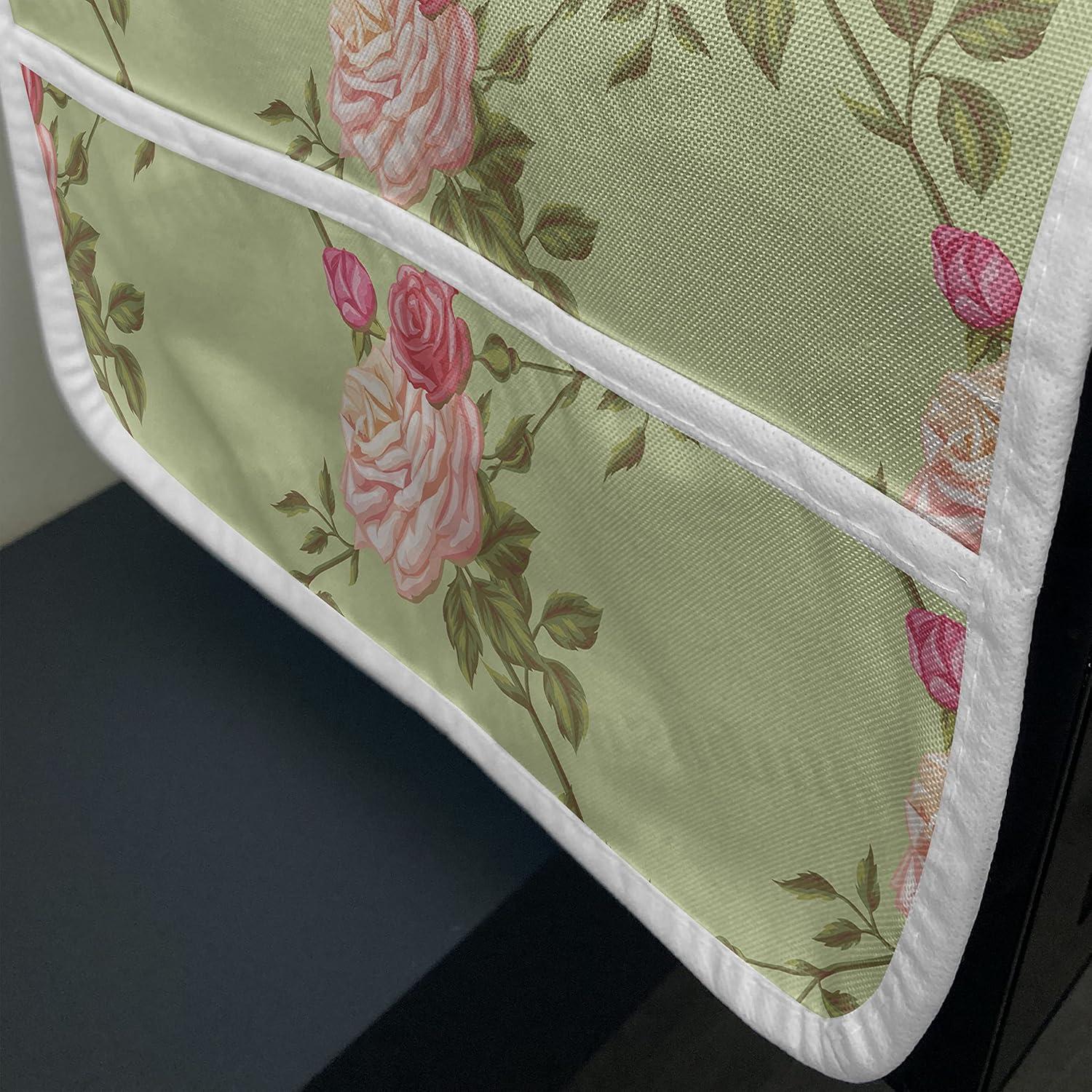 imageAmbesonne Valentines Day Microwave Oven Cover Classic Romantic Rose Flowers Branches Bouquet on Plain Backdrop Water Resistant Organizer with Pockets for Kitchen 36 x 12 White Ruby and GreenKhaki Blush Pink