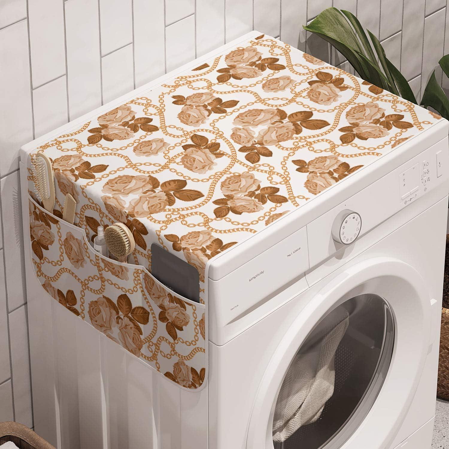 imageAmbesonne Valentines Day Microwave Oven Cover Classic Romantic Rose Flowers Branches Bouquet on Plain Backdrop Water Resistant Organizer with Pockets for Kitchen 36 x 12 White Ruby and GreenPastel Brown Caramel
