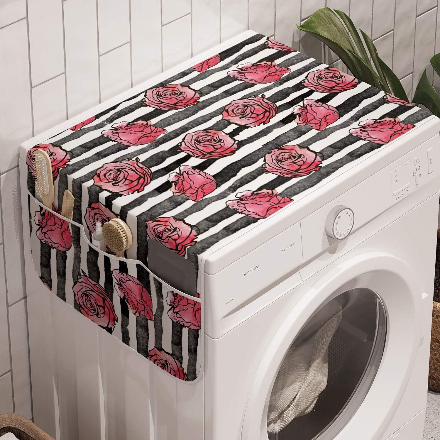 imageAmbesonne Valentines Day Microwave Oven Cover Classic Romantic Rose Flowers Branches Bouquet on Plain Backdrop Water Resistant Organizer with Pockets for Kitchen 36 x 12 White Ruby and GreenWhite Black Coral