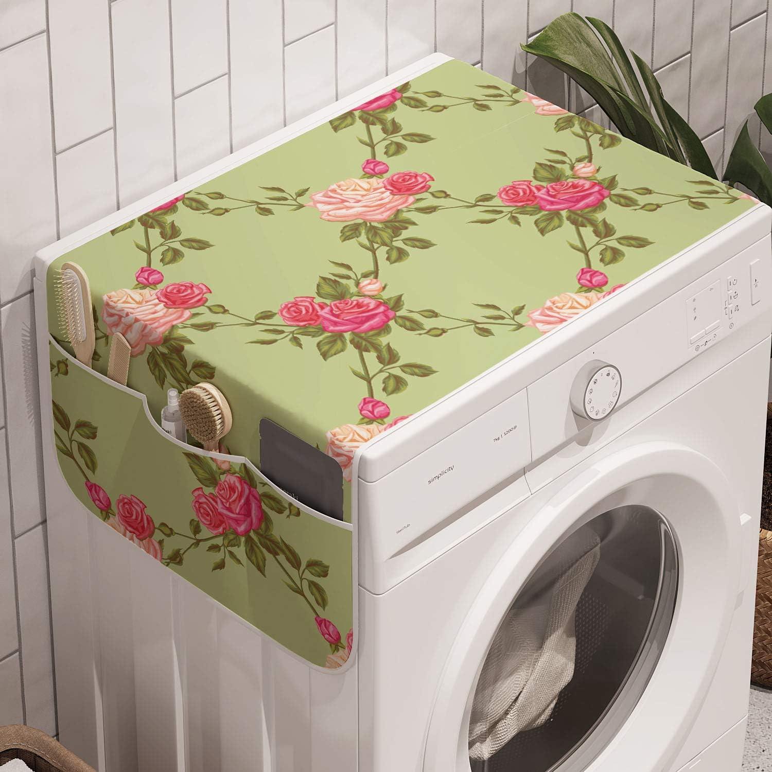 imageAmbesonne Valentines Day Microwave Oven Cover Classic Romantic Rose Flowers Branches Bouquet on Plain Backdrop Water Resistant Organizer with Pockets for Kitchen 36 x 12 White Ruby and GreenKhaki Blush Pink
