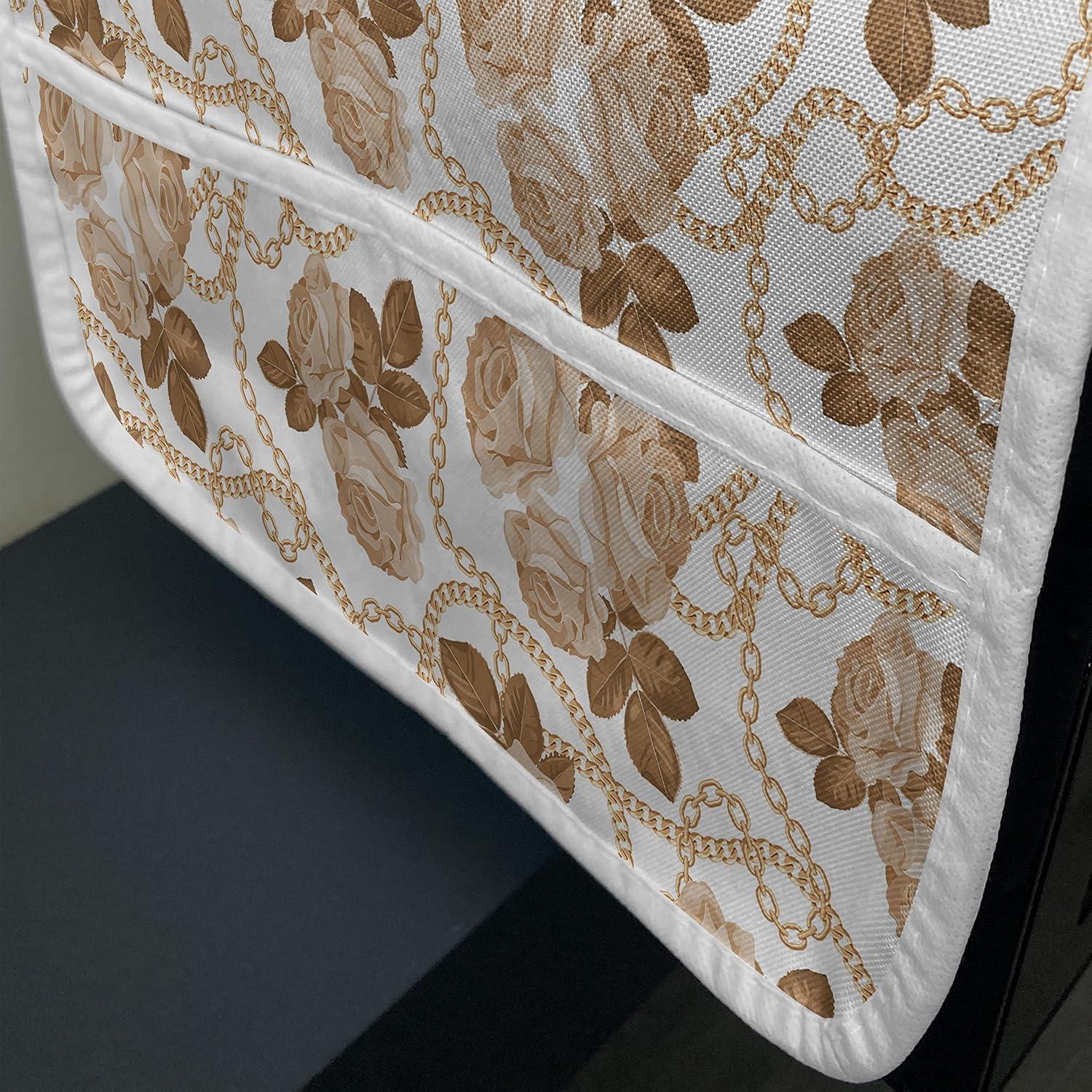imageAmbesonne Valentines Day Microwave Oven Cover Classic Romantic Rose Flowers Branches Bouquet on Plain Backdrop Water Resistant Organizer with Pockets for Kitchen 36 x 12 White Ruby and GreenPastel Brown Caramel