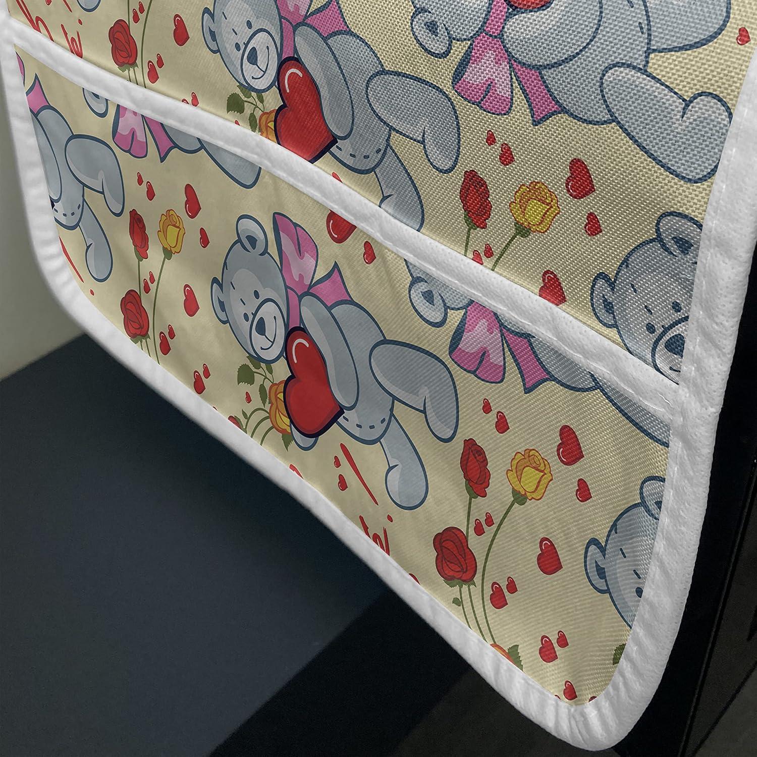 imageAmbesonne Valentines Day Microwave Oven Cover Romantic Cartoon Teddy Bears Holding Hearts Blooming Roses with Love Texts Water Resistant Organizer with Pockets for Kitchen 36 x 12 MulticolorMulticolor