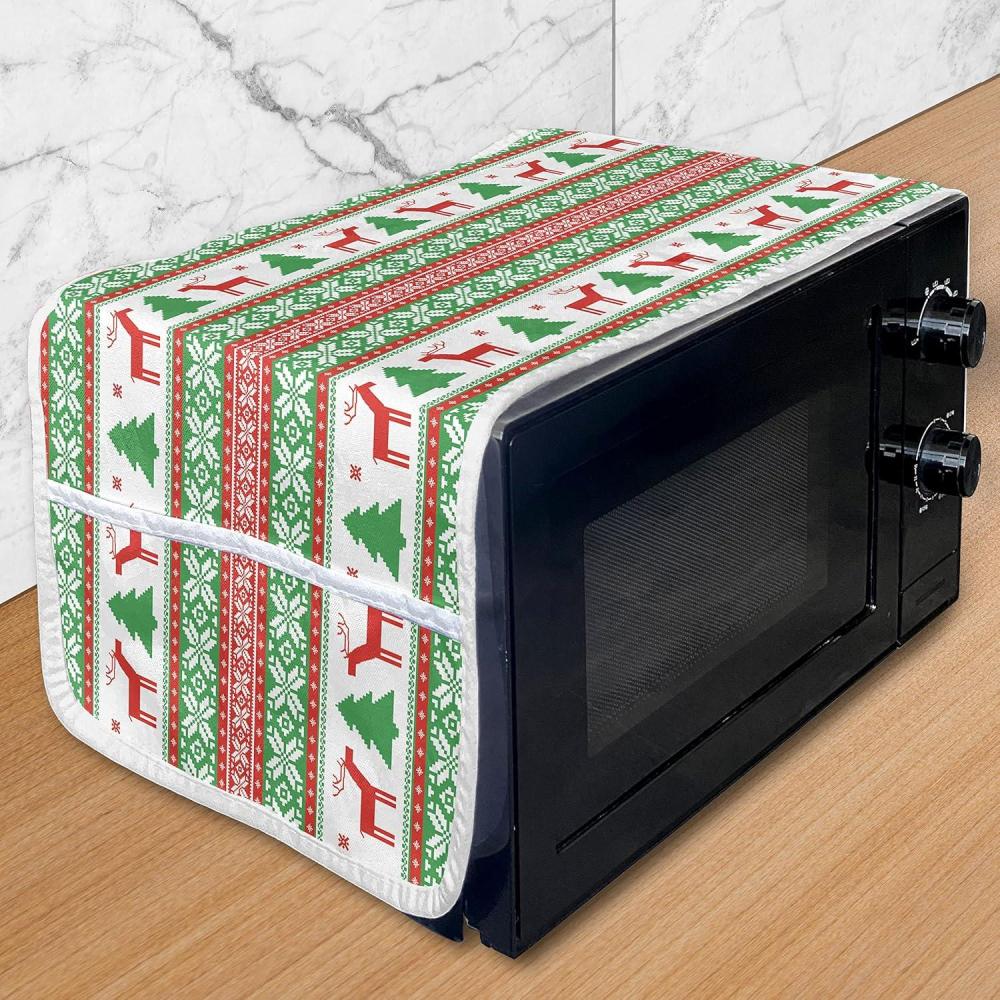 imageAmbesonne Coral Microwave Oven Cover Scribbled Little and Big Different Size Heart Forms Love Valentines Mothers Day Theme Water Resistant Organizer with Pockets for Kitchen 36 x 12 CoralRed Green White