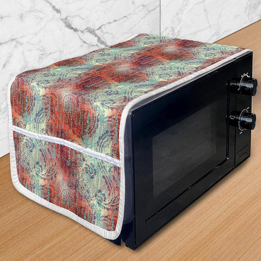 imageAmbesonne Coral Microwave Oven Cover Scribbled Little and Big Different Size Heart Forms Love Valentines Mothers Day Theme Water Resistant Organizer with Pockets for Kitchen 36 x 12 CoralTurquoise Orange Black