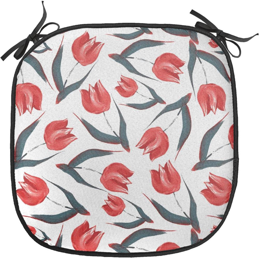 imageAmbesonne Feminine Chair Seating Cushion Set of 4 Pattern of Lipstick Kiss Marks Woman Valentines Wedding Theme Illustration AntiSlip Seat Padding for Kitchen amp Patio 16x16 White RedRed Green