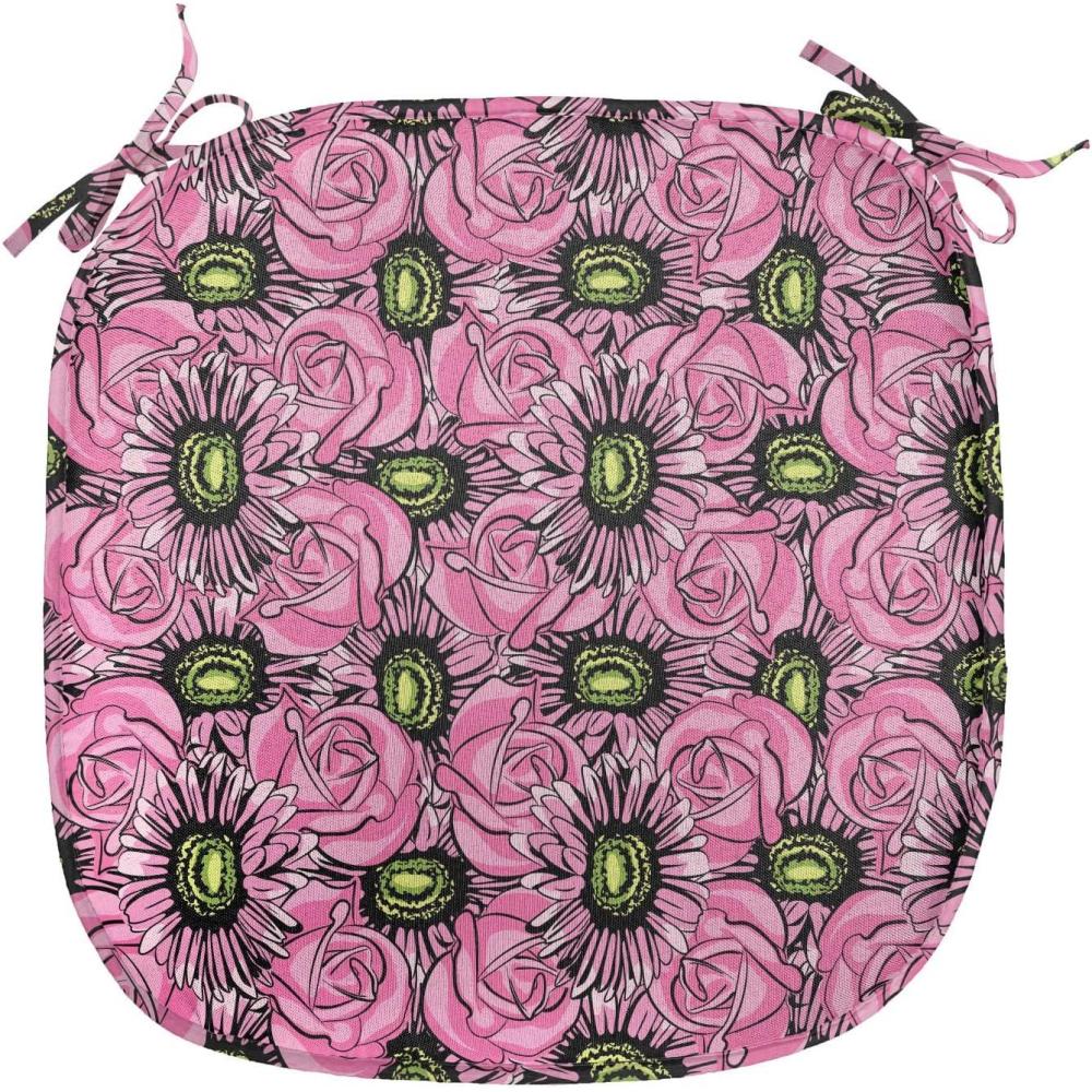 imageAmbesonne Floral Chair Seating Cushion Set of 4 Romantic Roses for Lovers Valentines Shabby Perennial Flower Buds Pattern AntiSlip Seat Padding for Kitchen amp Patio 16x16 Dark Coral Dark BluePink Pale Green