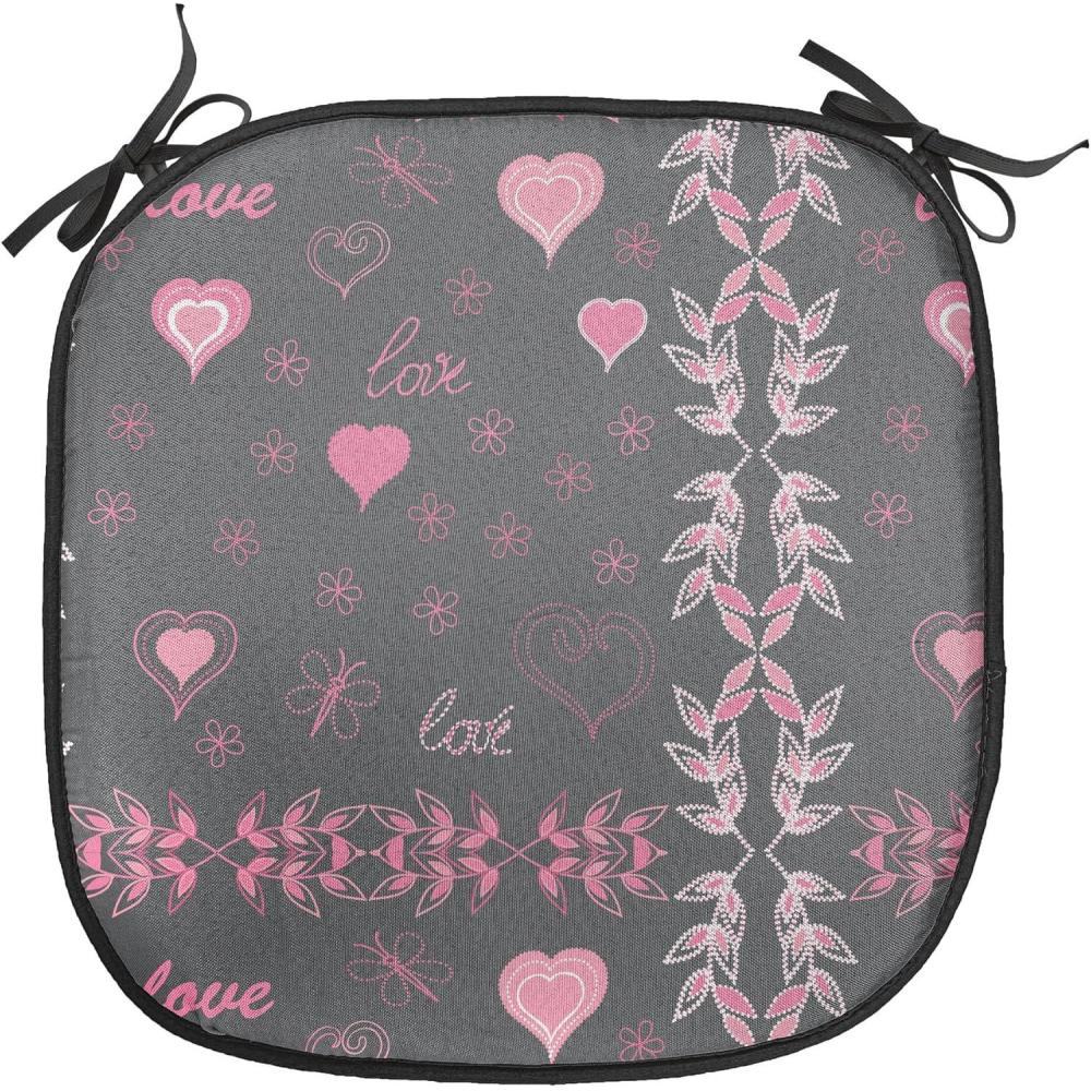 imageAmbesonne Floral Chair Seating Cushion Set of 4 Romantic Roses for Lovers Valentines Shabby Perennial Flower Buds Pattern AntiSlip Seat Padding for Kitchen amp Patio 16x16 Dark Coral Dark BlueCharcoal Grey Pink