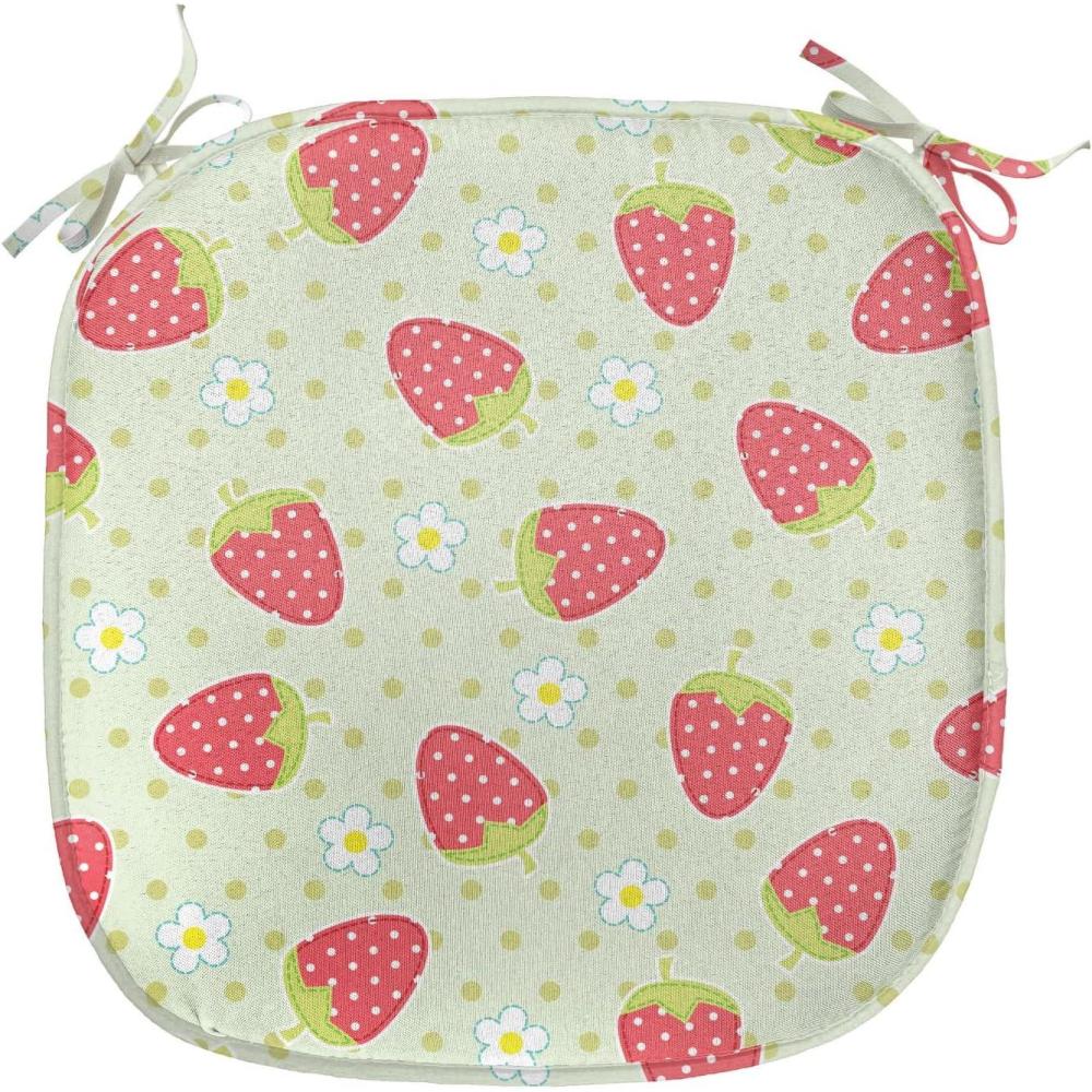 imageAmbesonne Fruits Chair Seating Cushion Set of 8 Retro Valentine Theme with Strawberry Love Happiness Merry Lucky Image AntiSlip Seat Padding for Kitchen amp Patio 16x16 Eggshell Ruby Army GreenPale Green Red