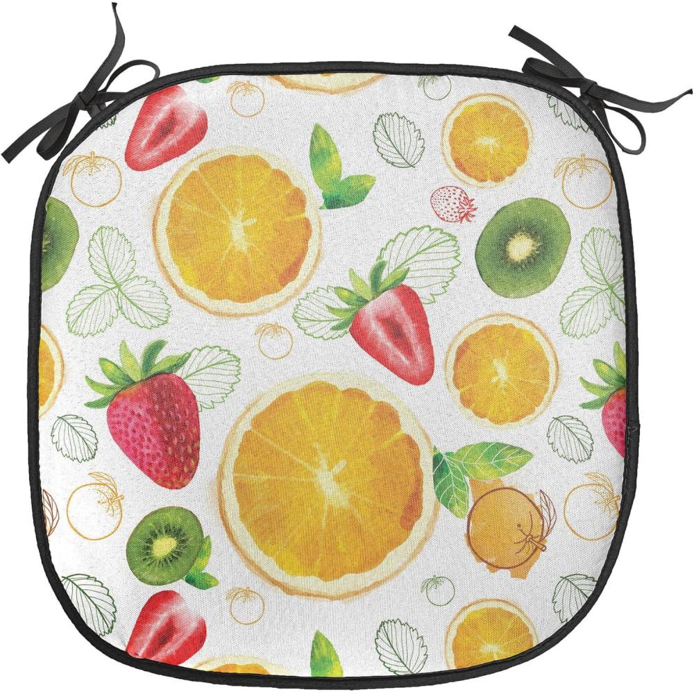 imageAmbesonne Fruits Chair Seating Cushion Set of 8 Retro Valentine Theme with Strawberry Love Happiness Merry Lucky Image AntiSlip Seat Padding for Kitchen amp Patio 16x16 Eggshell Ruby Army GreenEarth Yellow Lime Green